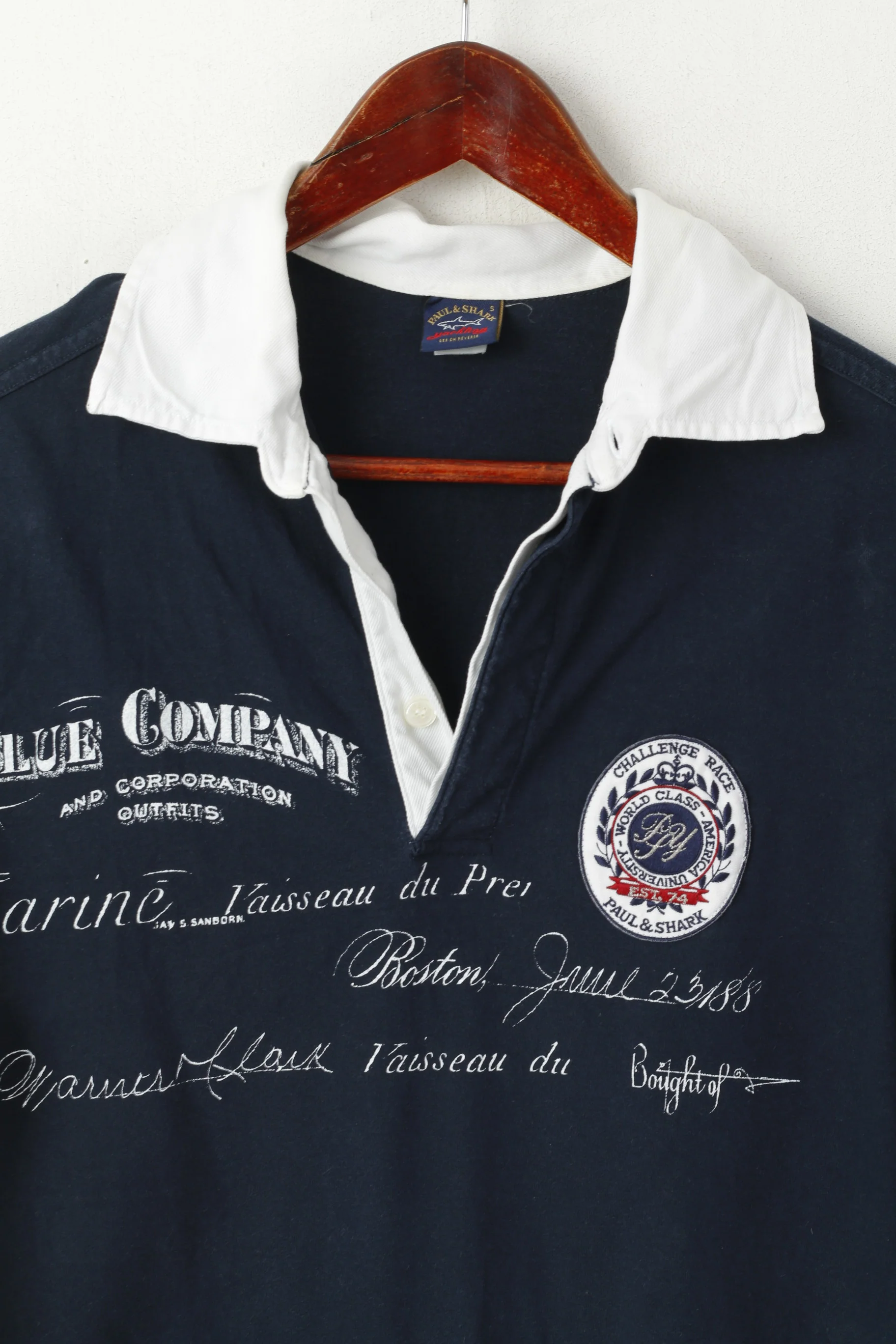 Paul & Shark Men S Polo Shirt Navy Cotton Challenge Race Long Sleeve Top - Image 2
