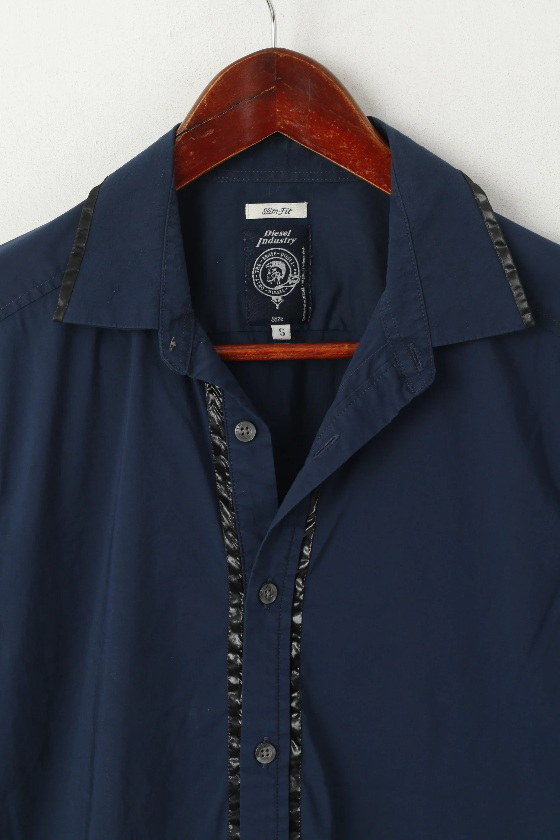 Diesel Industry Men S (XS) Casual Shirt Navy Cotton Nylon Slim Fit Stretch Top - Image 2