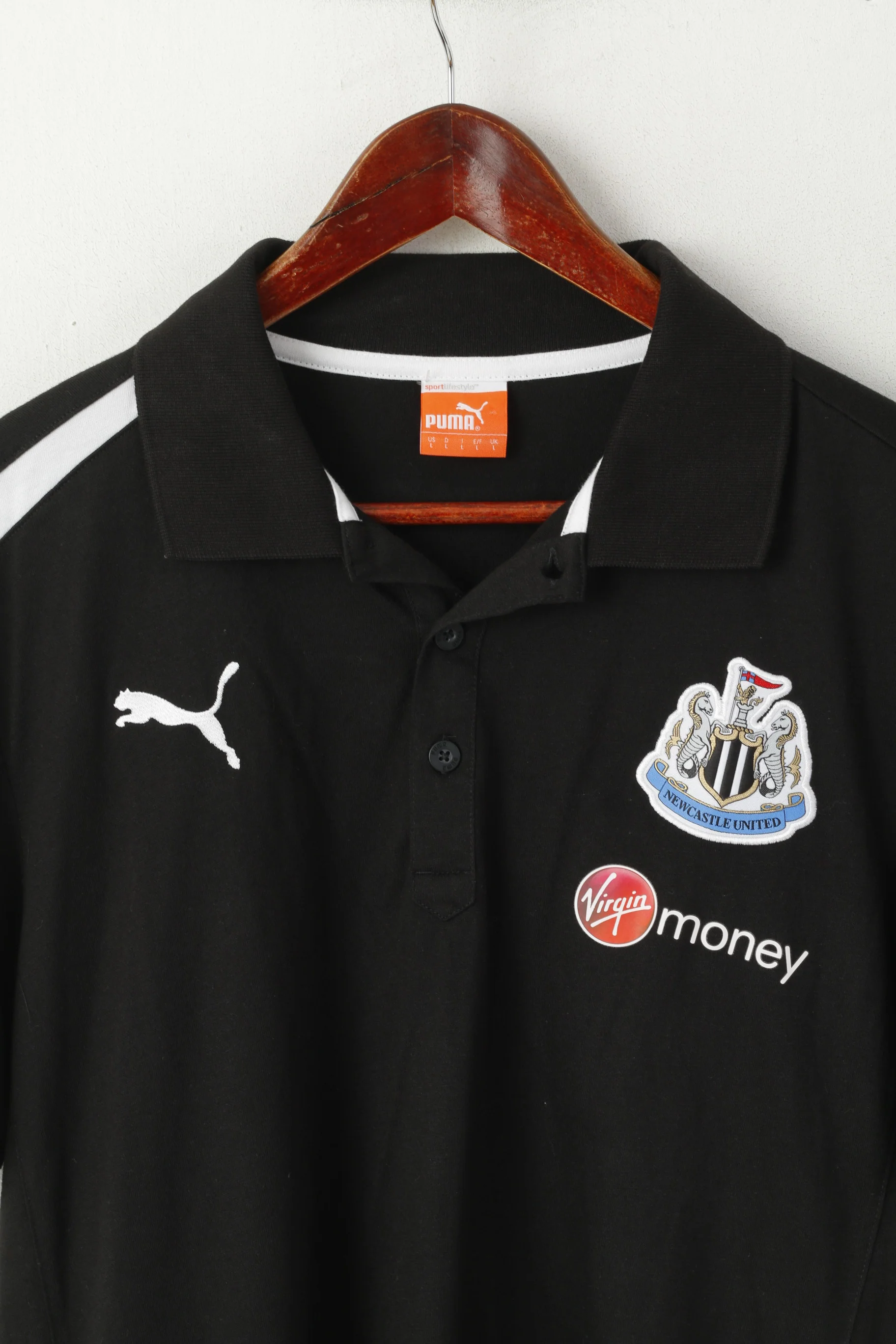 Puma Men L Polo Shirt Black Cotton Newcastle Football Club FUFC Sport Top - Image 2