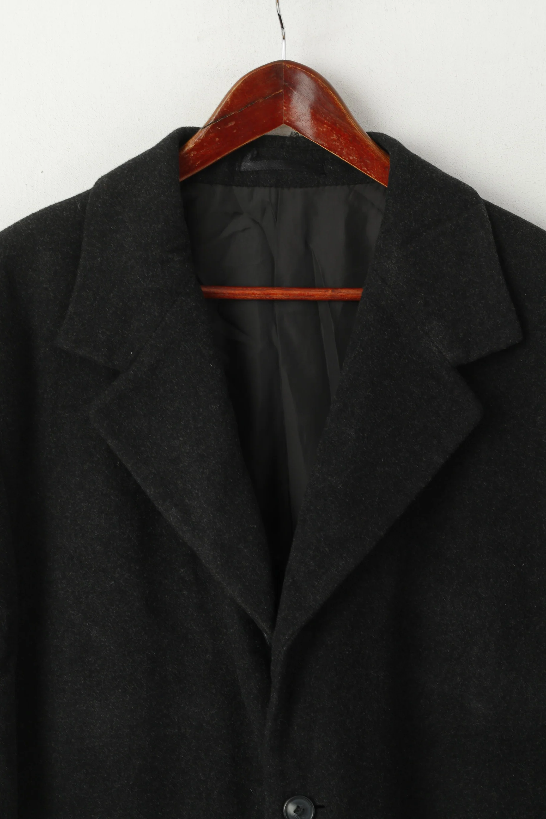 Vintage Men 58 48 XL Coat Charcoal Wool Cashmere Blend Single Breasted Classic - Image 2