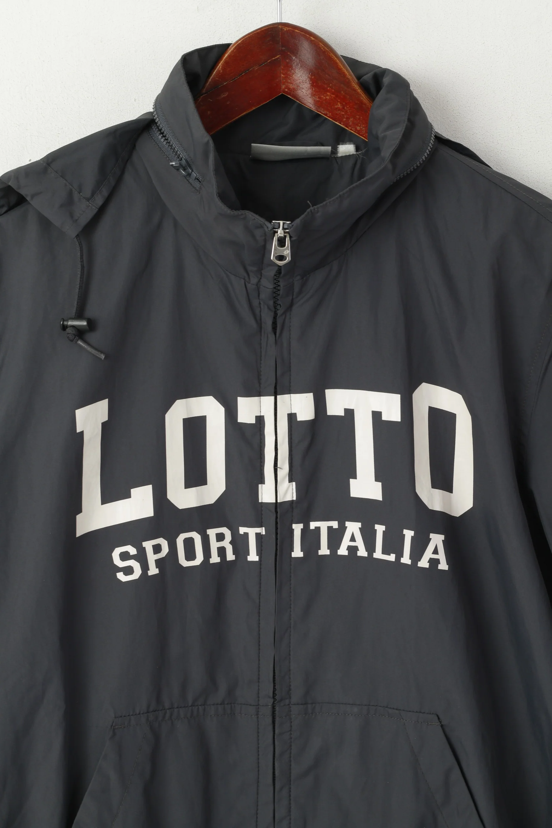 Lotto Italia Men S Jacket Gray Lightweight Sport Hooded Full Zip Sport Top - Image 2
