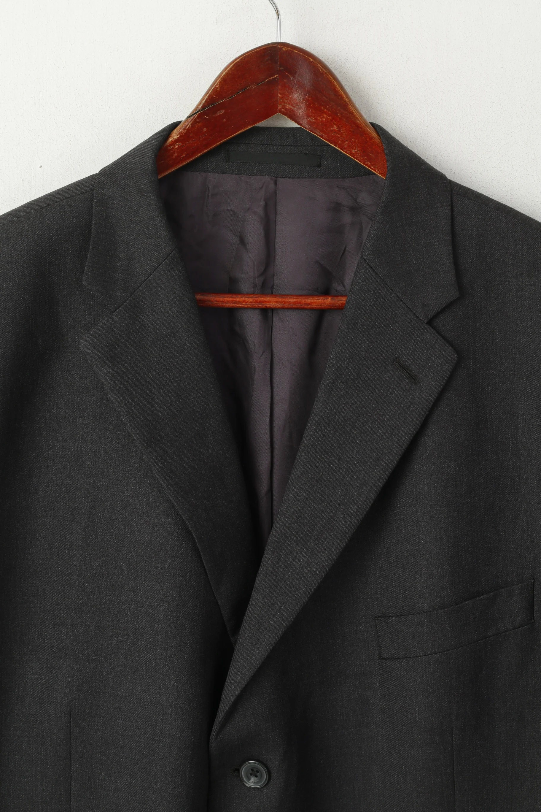 TM Lewin Men 48 58 Blazer Charcoal Wool Single Breasted Long Jacket - Image 2