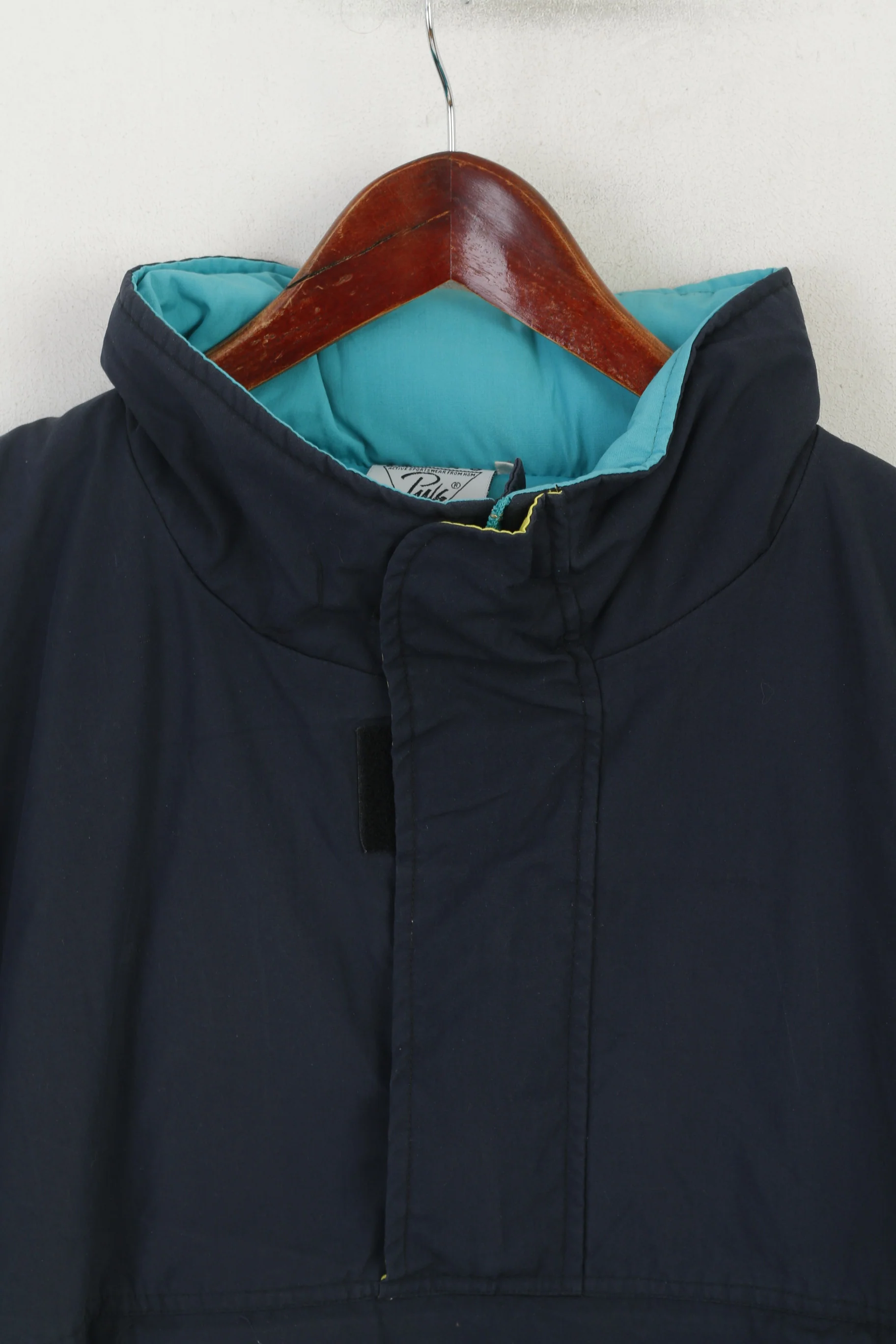 Puls H&M Men 50 M Pullover Jacket Navy Vintage Zip Neck Ski Hooded Kangaroo Pocket Top - Image 2