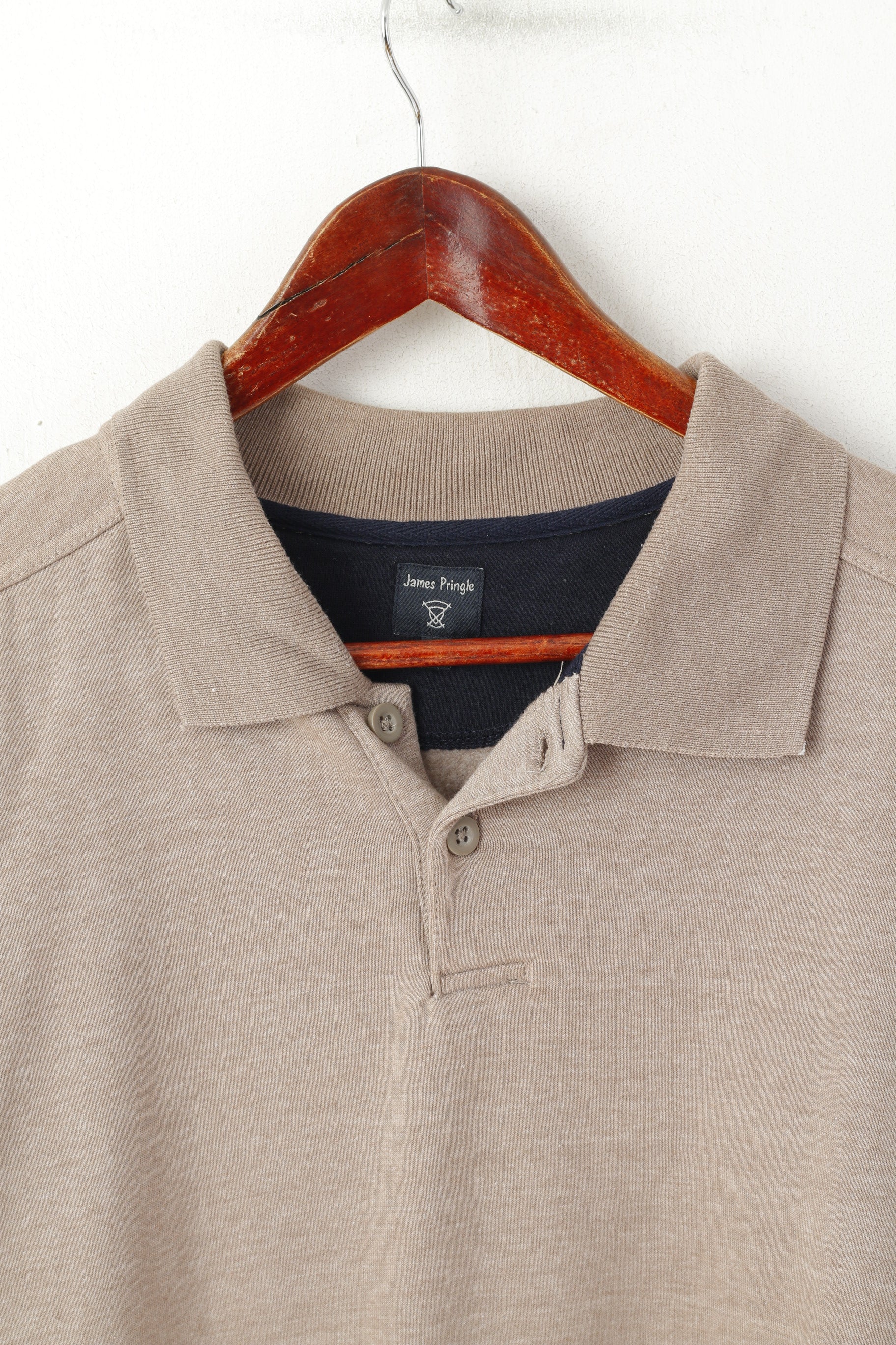 James Pringle Men M Sweatshirt Beige Cotton Collared Classic Plain Jumper Top - Image 2