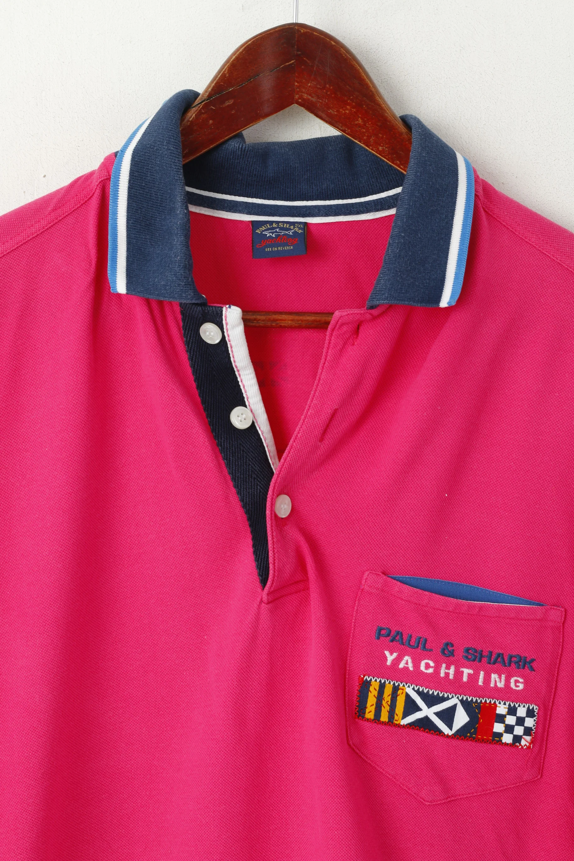 Paul & Shark Men 2XL Polo Shirt Pink Cotton Newport Sydney World Yachting Cup Top - Image 2