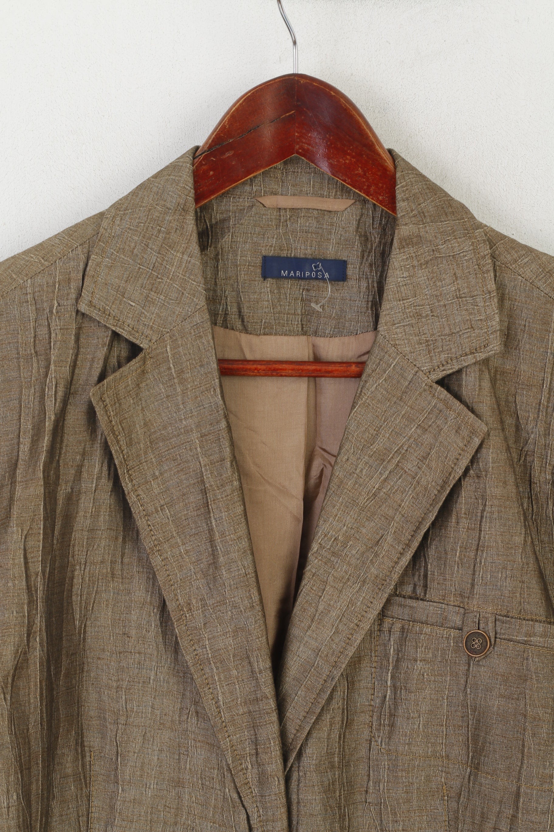 Mariposa Women 46 20 XL Blazer Gold Shiny Linen Nylon Blend Vintage Soft Jacket - Image 2