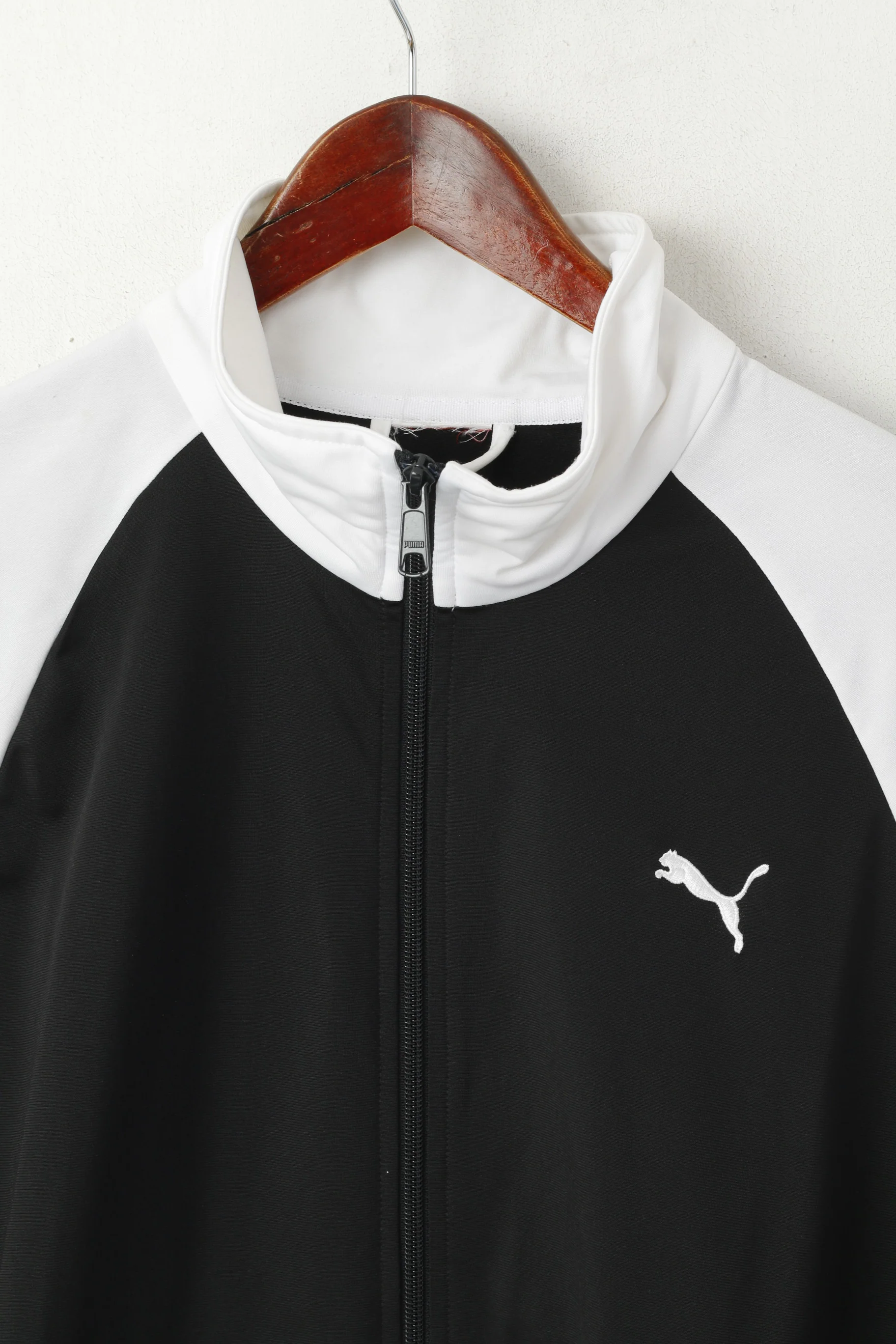 Puma Men XL Sweatshirt Black White Shiny Full Zipper Sport Vintage Track Top - Image 2