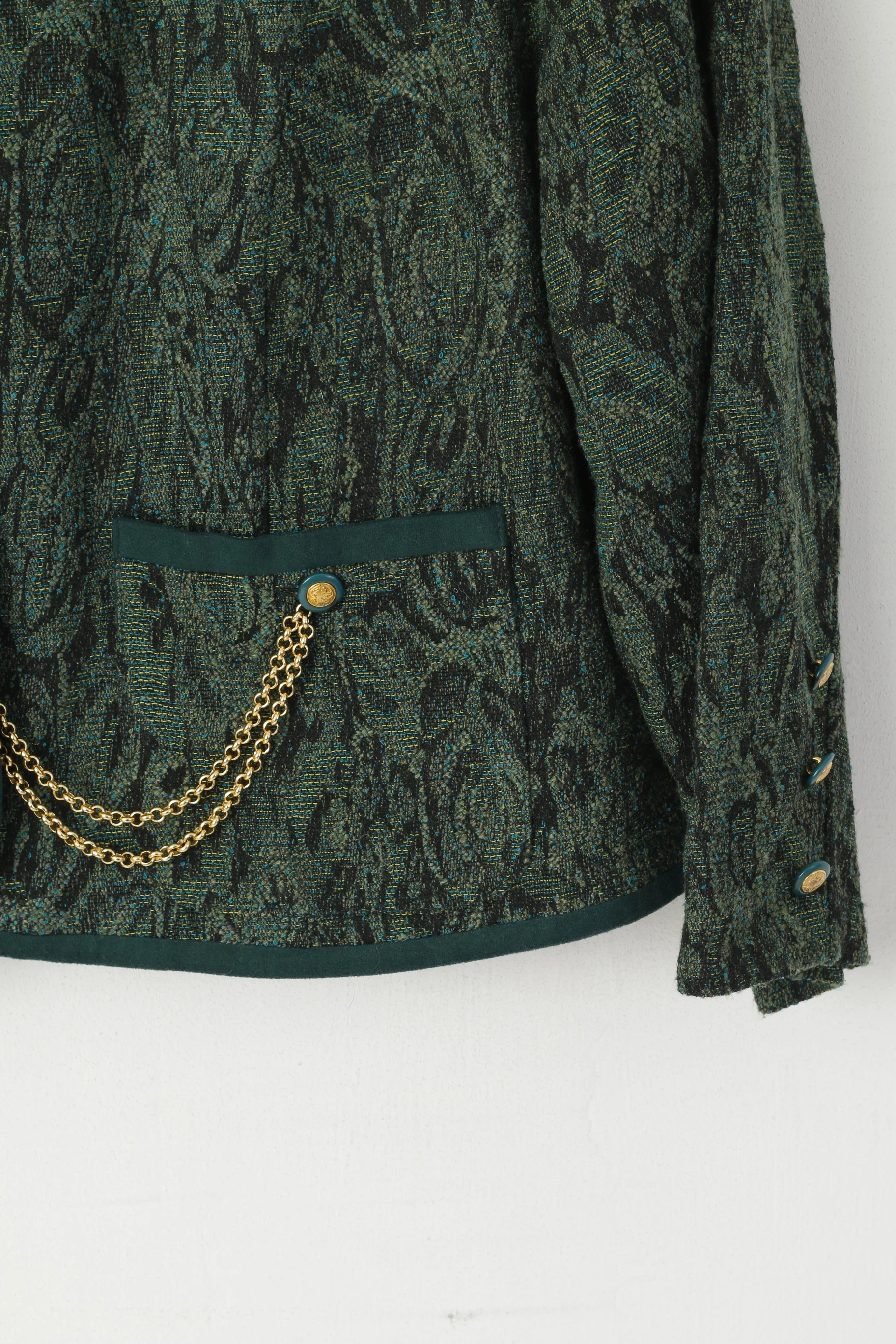Creation Atelier GJ Women 24 XXL Blazer Green Viscose Elegant Gold Detailed Vintage Jacket - Image 3