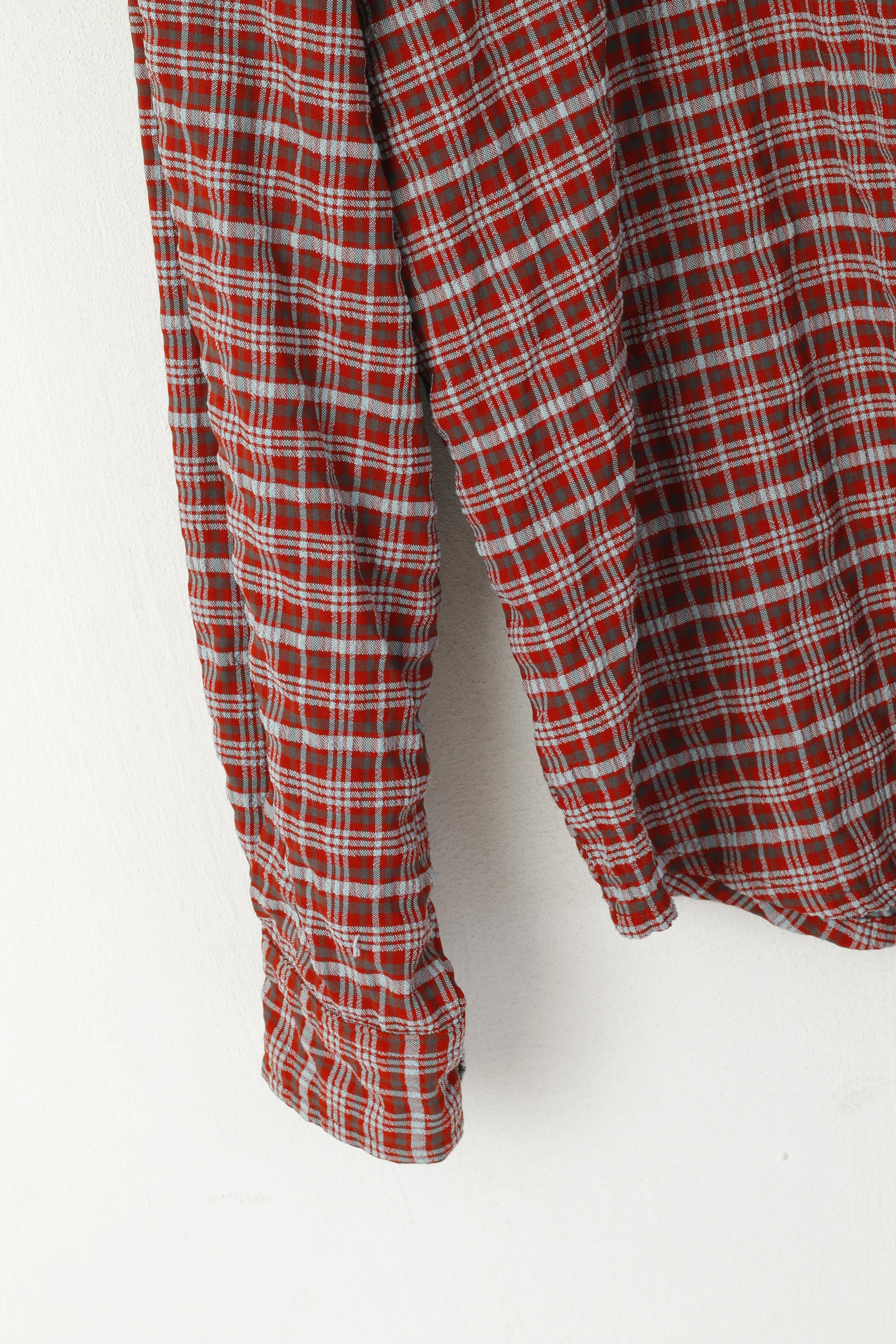Adidas Men M Casual Shirt Red Outdoor Checkered Detailed Buttons Long Sleeve Top - Image 3