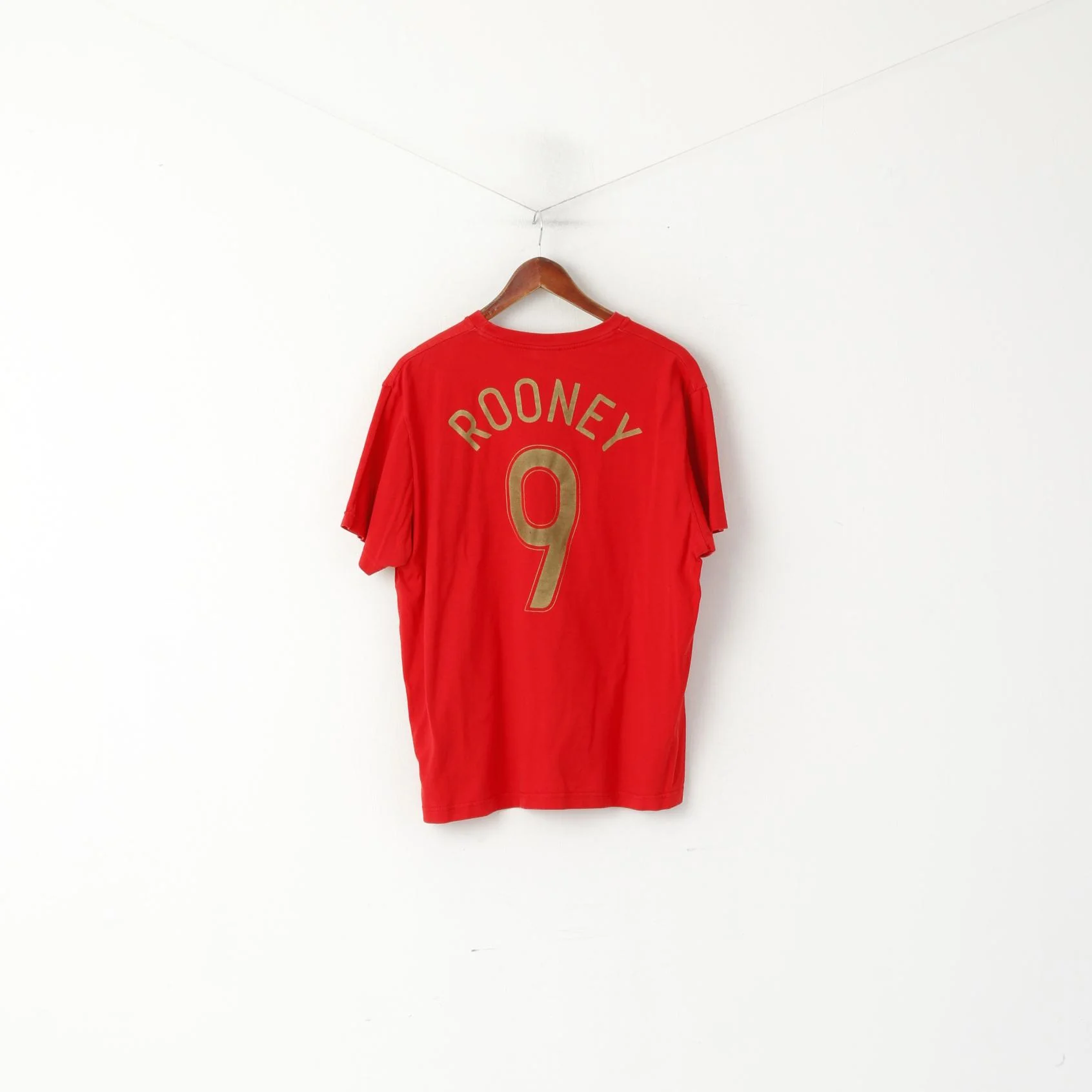 Nike Men XL Shirt Red Cotton England #9 Rooney Football Vintage Top - Image 5