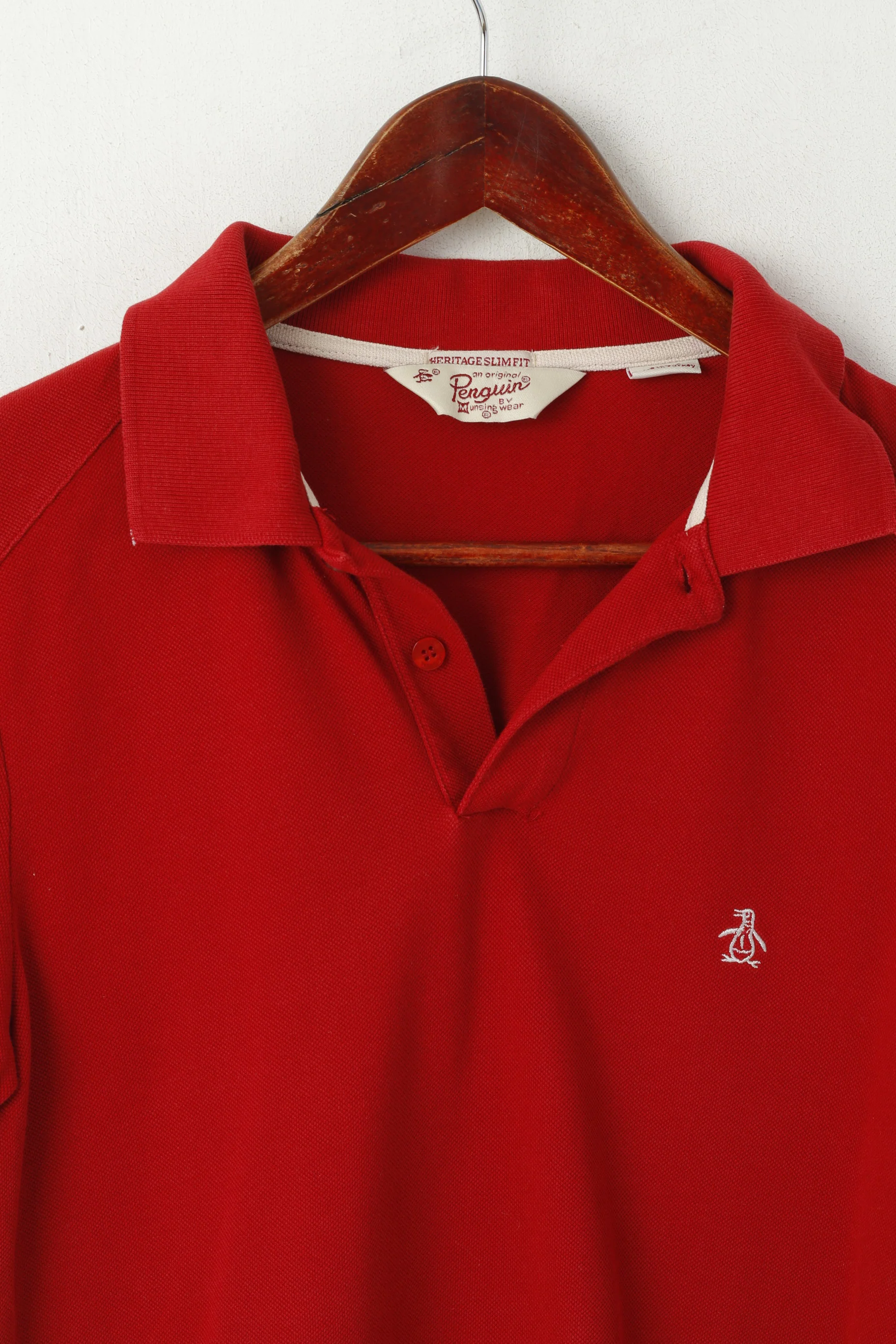 Penguin Men S Polo Shirt Red Cotton Heritage Slim Fit Plain Sport Top - Image 2