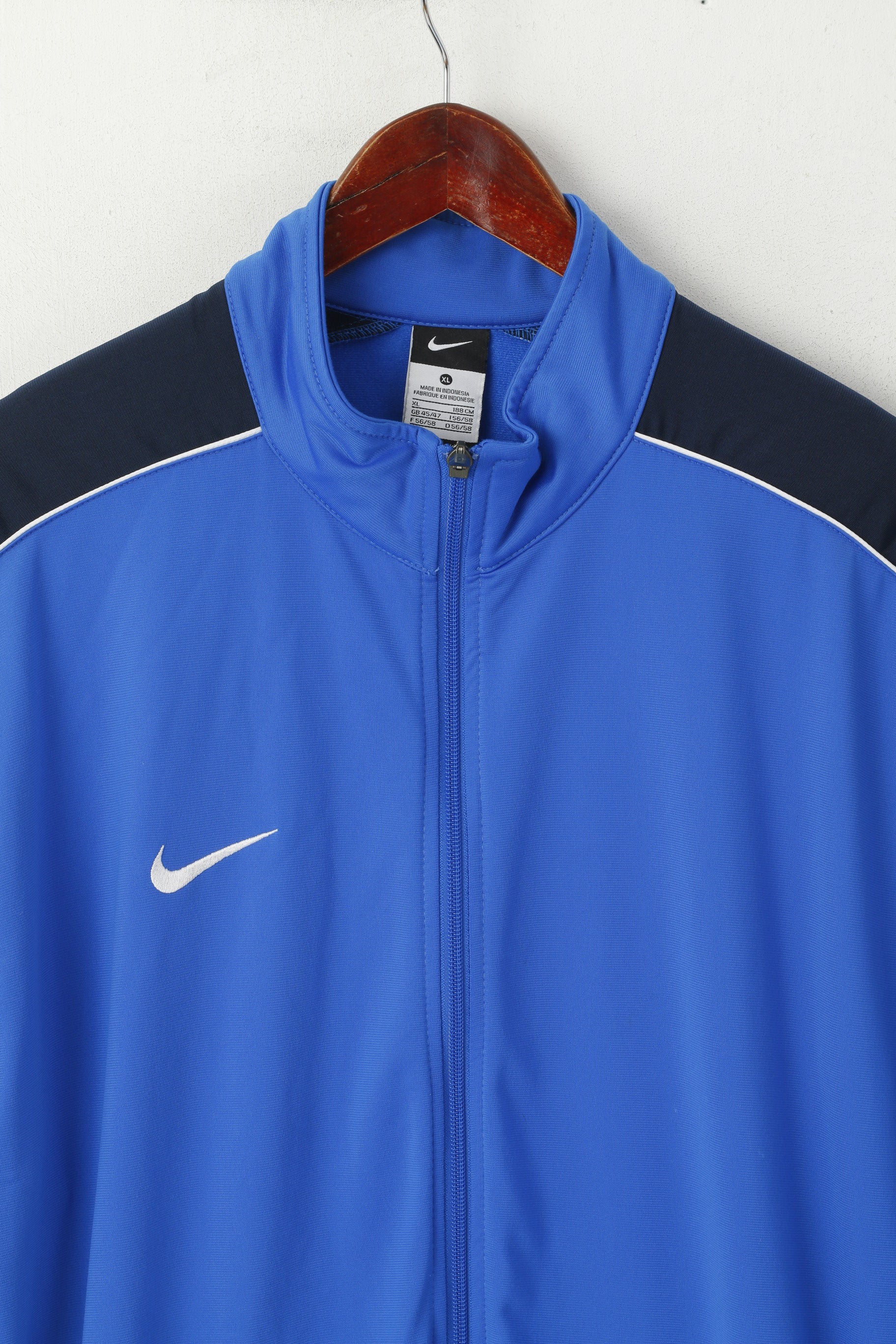 Nike Men XL 188 Sweatshirt Blue Shiny Retro Full Zip Activewear Track Top - Image 2