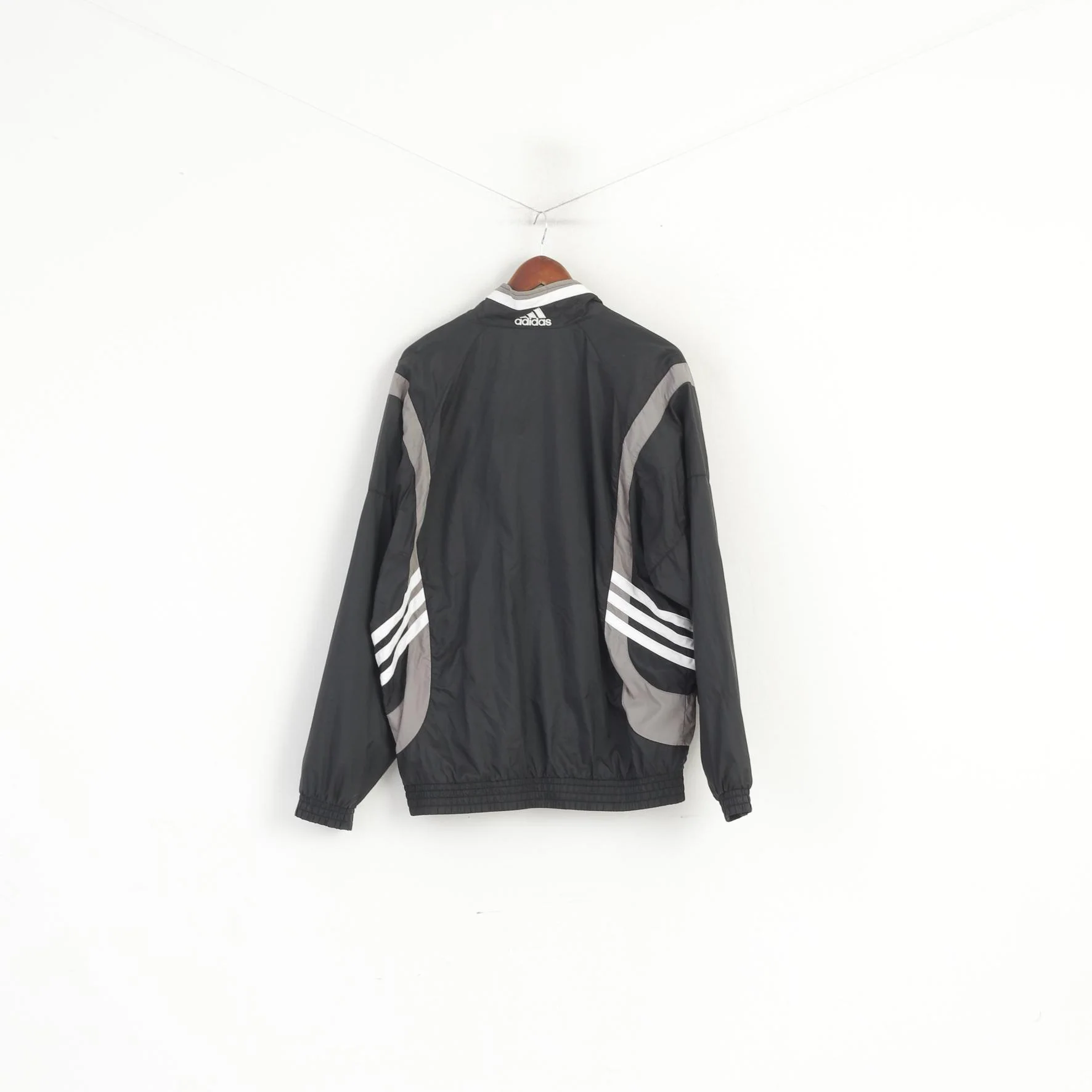 Adidas Men L 186 Jacket Black Vintage Nylon Bomber '00 Full Zipper Track Top - Image 8