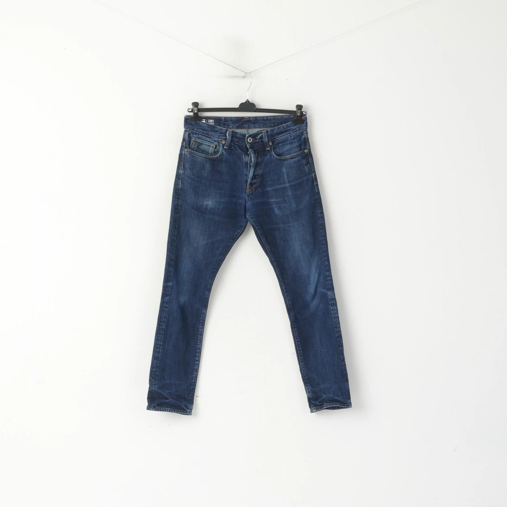 G-Star Raw Men 31 Jeans Trousers Navy Denim Cotton 3301 Tapered Pants