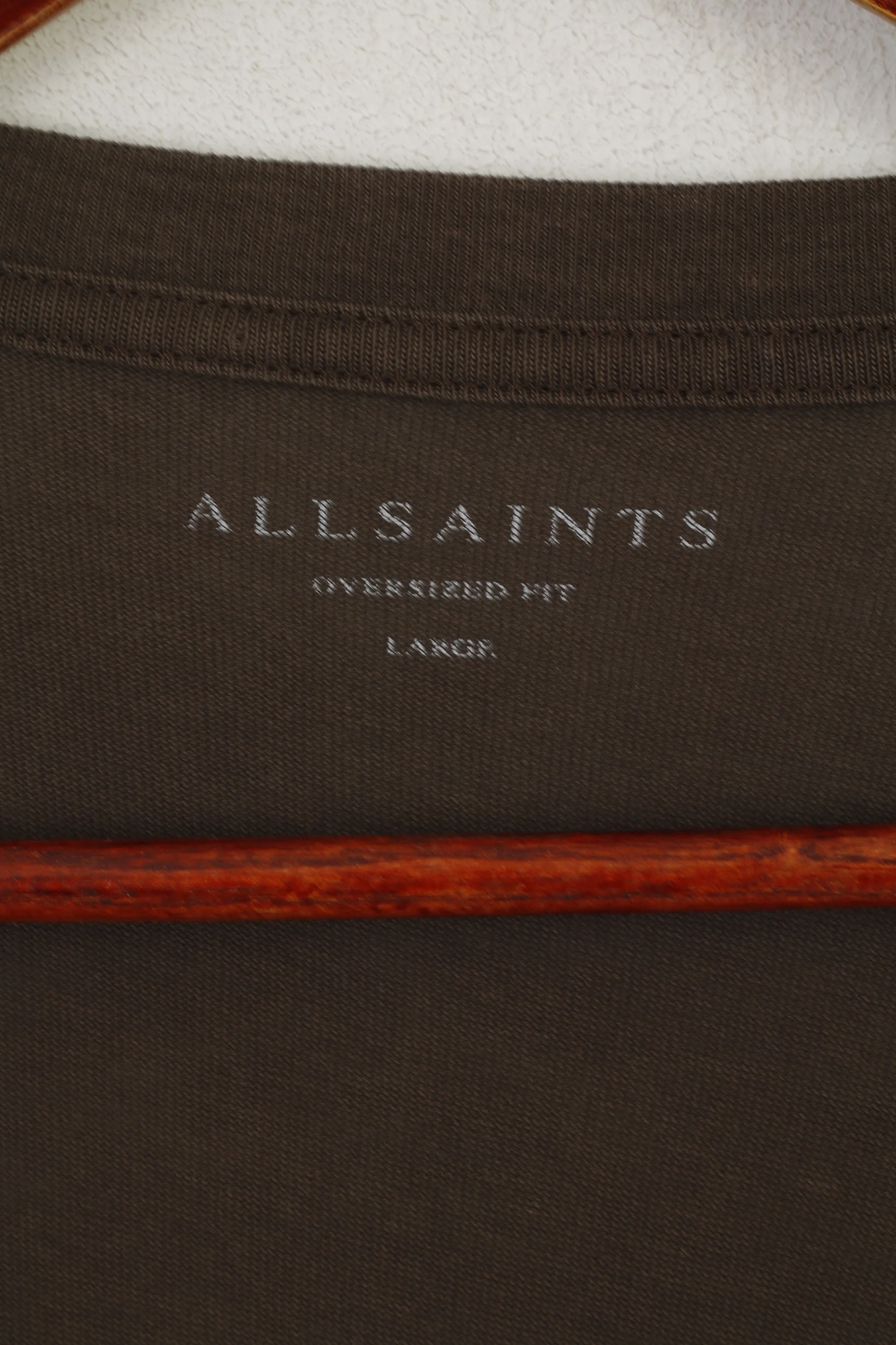AllSaints Men L Shirt Brown Oversized Fit Mars SS Crew Neck Lyocell Top - Image 3