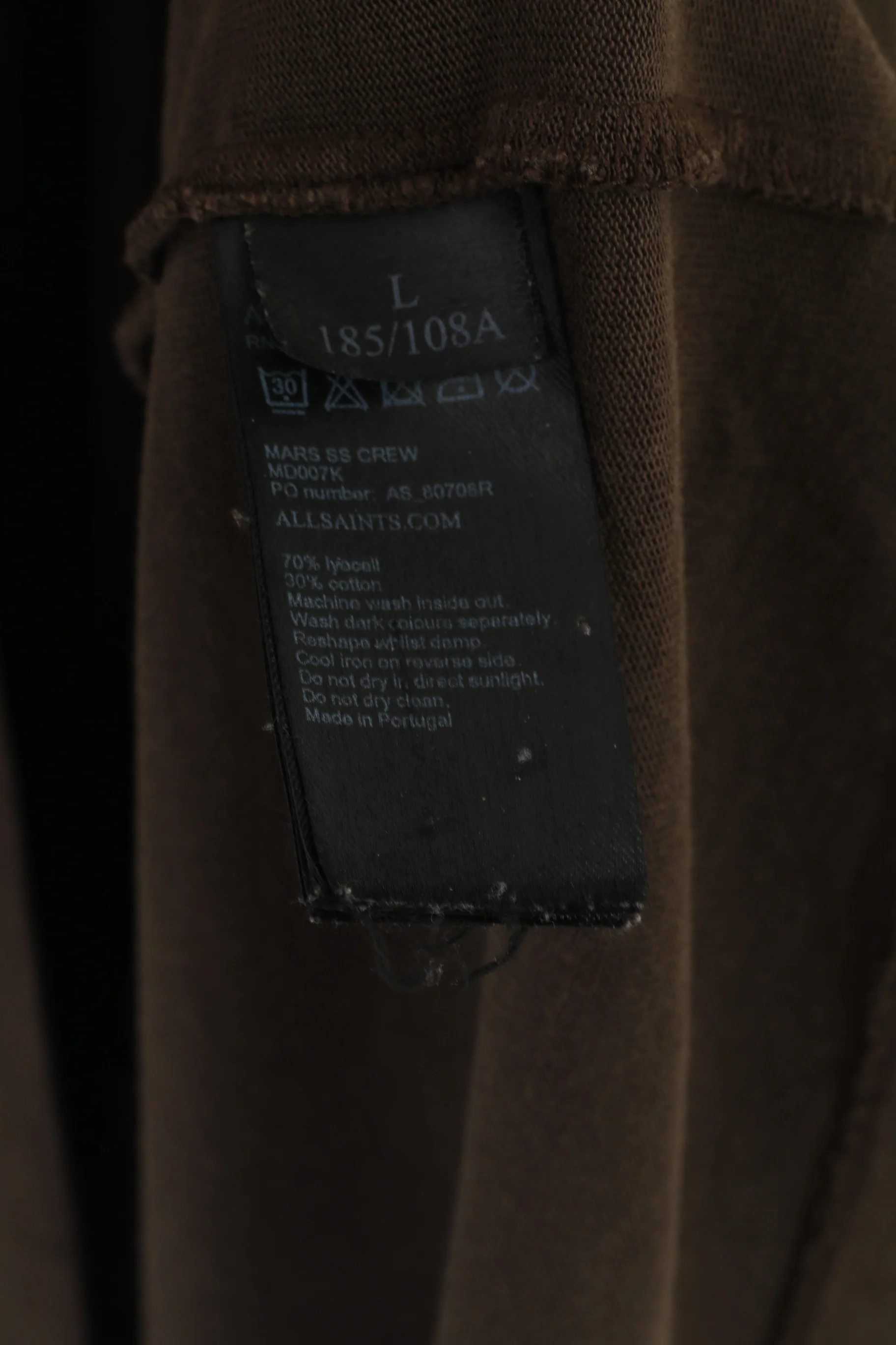 AllSaints Men L Shirt Brown Oversized Fit Mars SS Crew Neck Lyocell Top - Image 4
