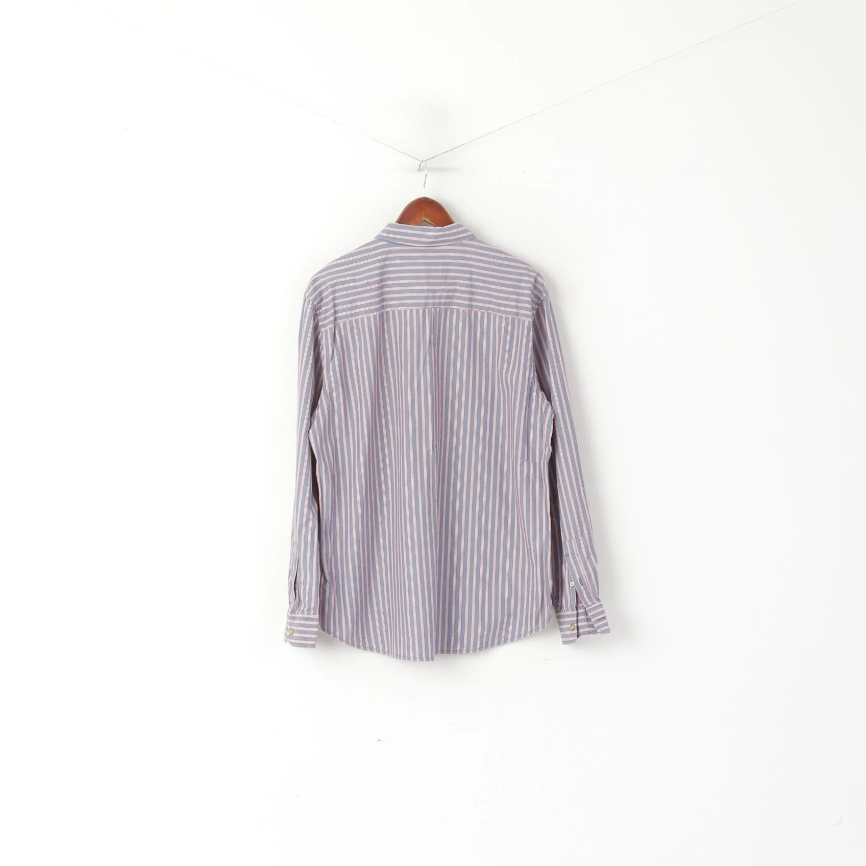Wrangler Men XL Casual Shirt Blue Striped Cotton Regular Fit Vintage Long Sleeve Top - Image 6