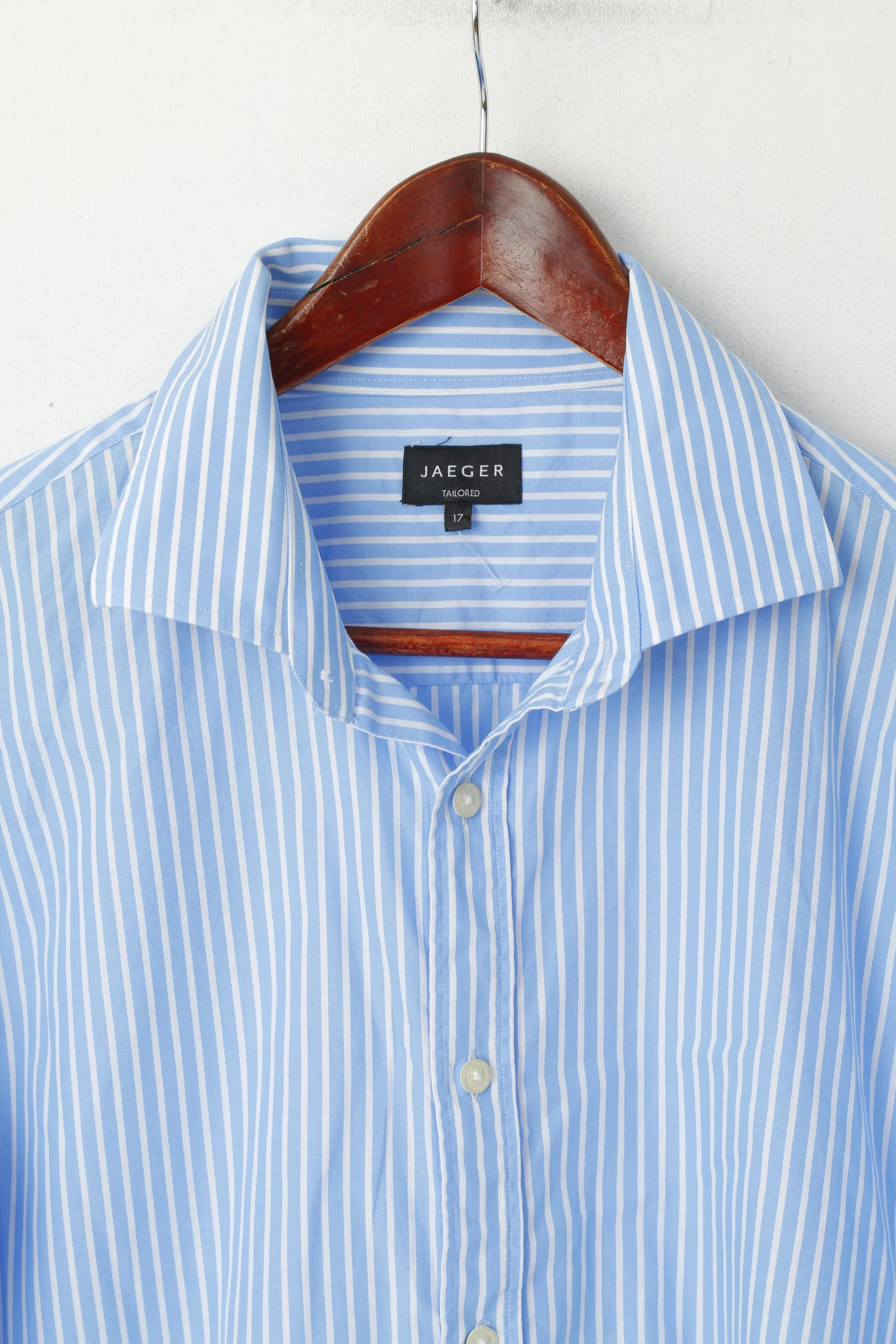 Jaeger Men 17 XL Casual Shirt Blue Cotton Striped Tailored Long Sleeve Top - Image 2