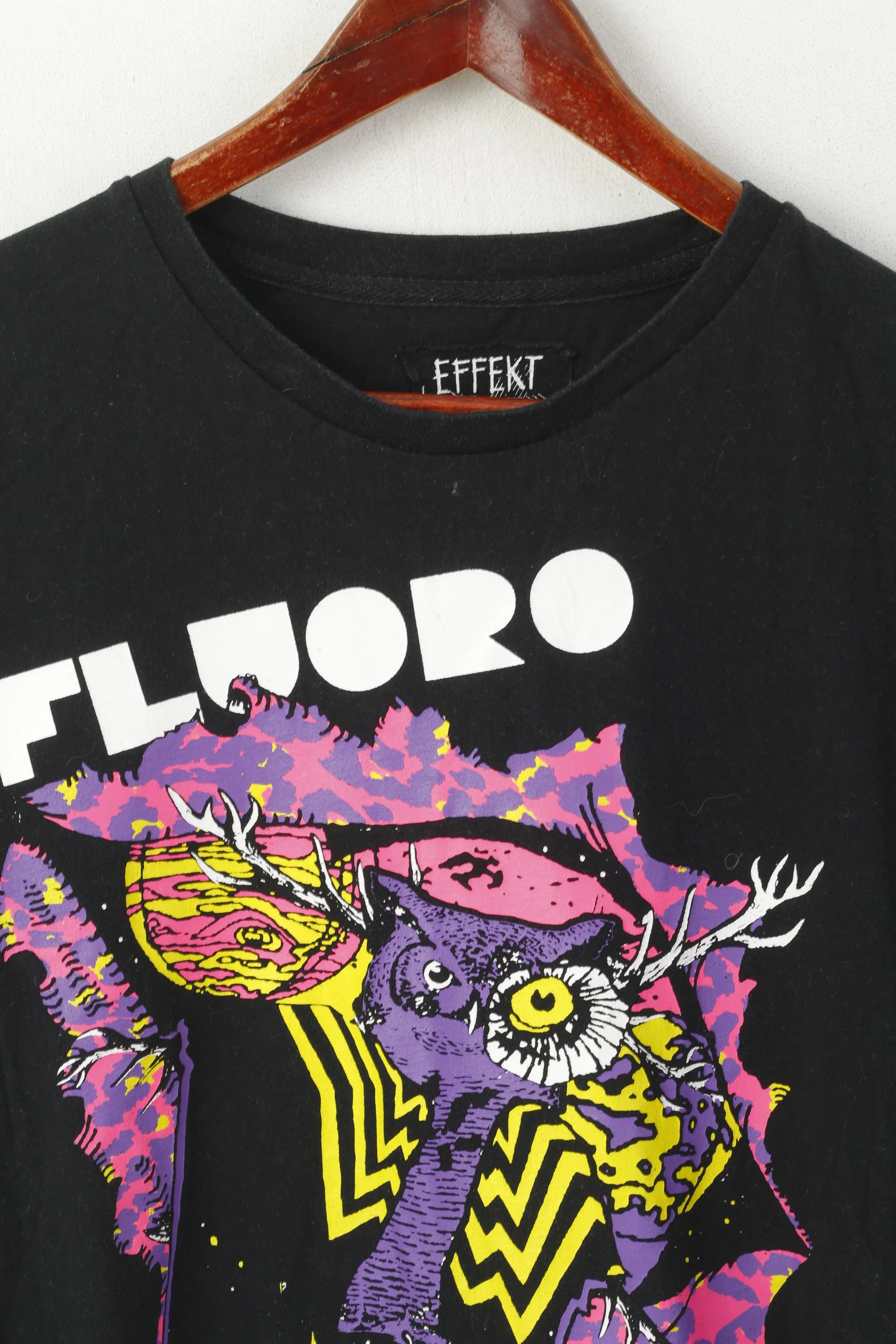 Effekt Women M T-Shirt Black Cotton Neon Graphic Fluoro Night Top - Image 2