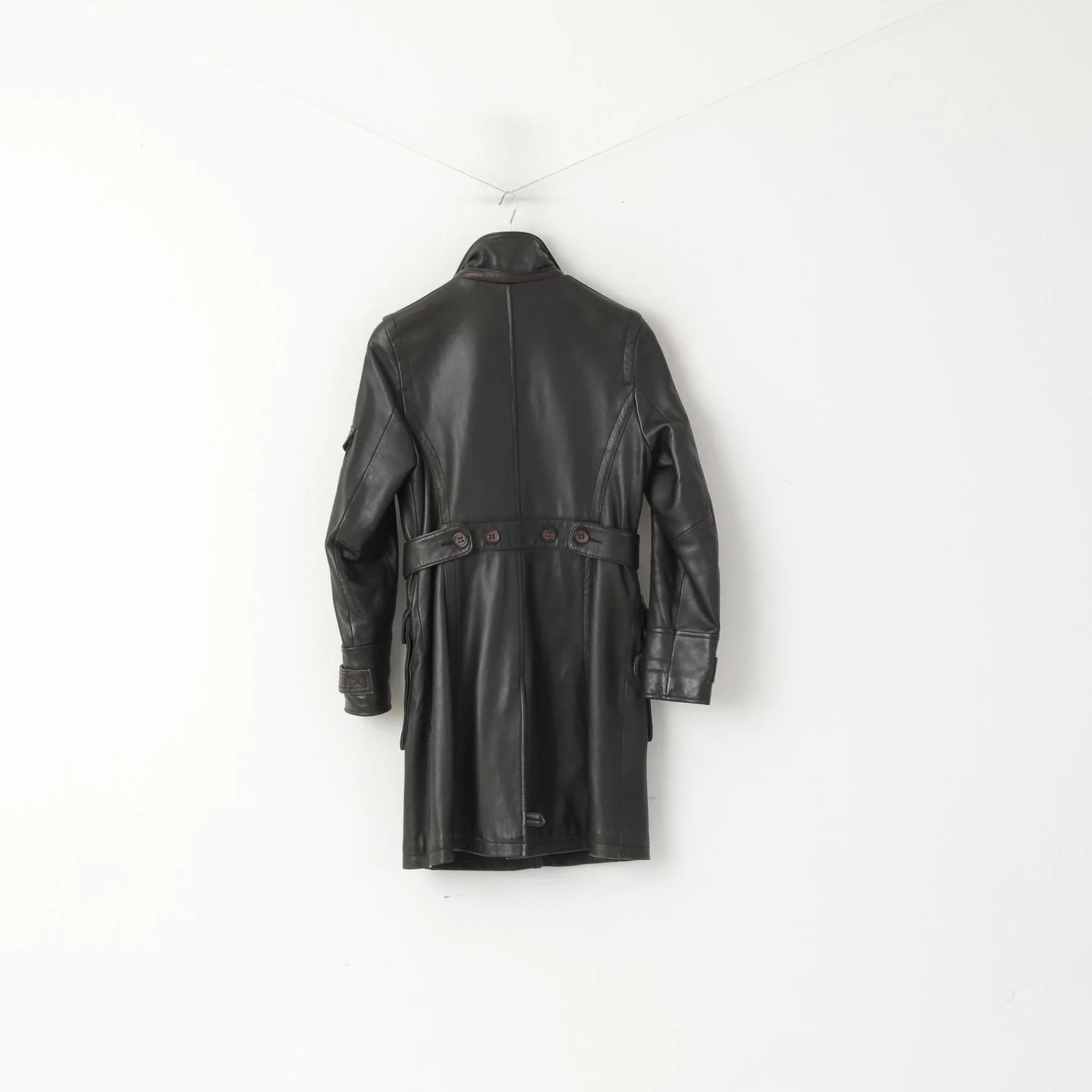 Arma Women 36 8 S Jacket Brown Soft Leather Full Zip Retro Belted Biker Coat - Image 7