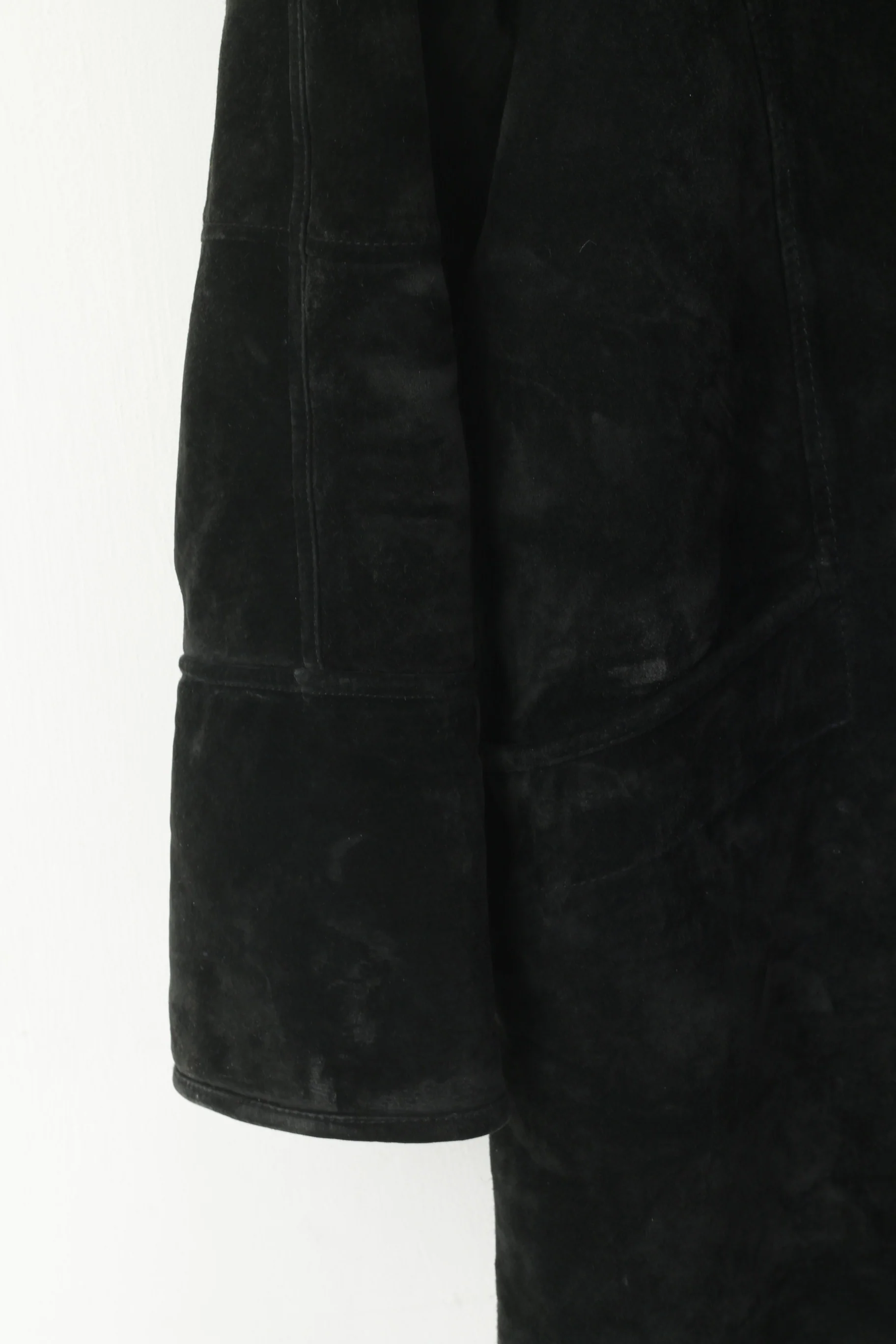 Saki Women 38 XL Coat Black Leather Hooded Acrylic Fur Lined Single Breasted Top - Image 3