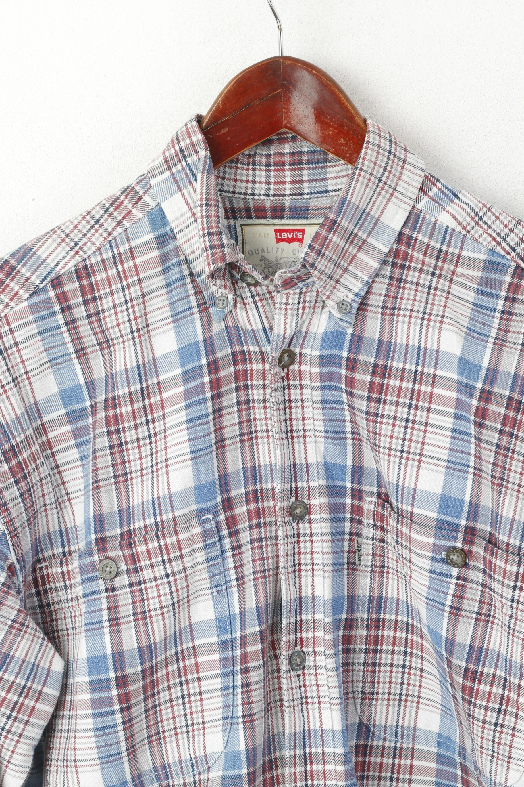 Levi's Men S Casual Shirt Blue Check Vintage Cotton Long Sleeve Western Top - Image 2