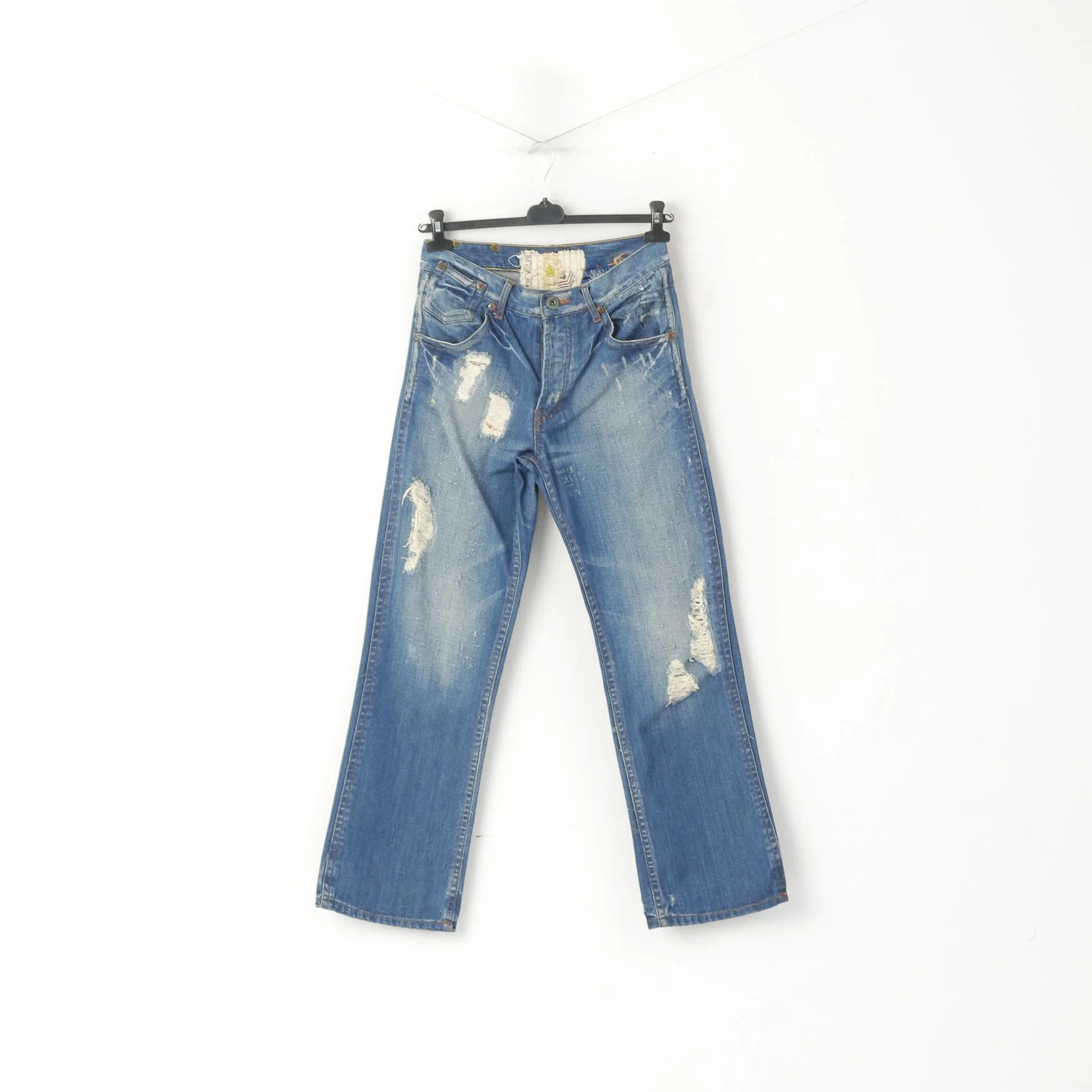 Tom Wolfe Jeans Men 30 Trousers Blue Denim Jeans Ripped Cotton Straight Pants