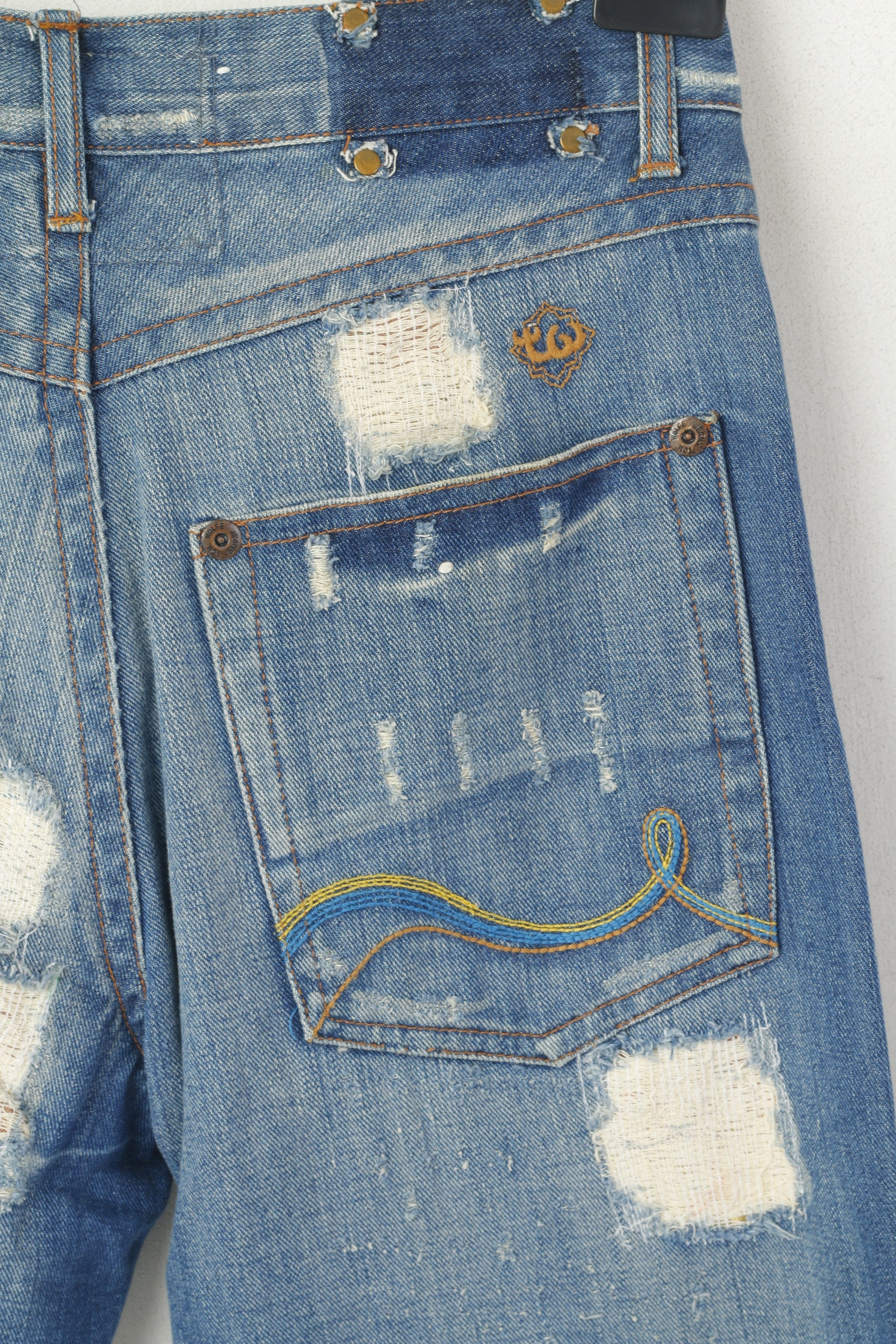 Tom Wolfe Jeans Men 30 Trousers Blue Denim Jeans Ripped Cotton Straight Pants - Image 5