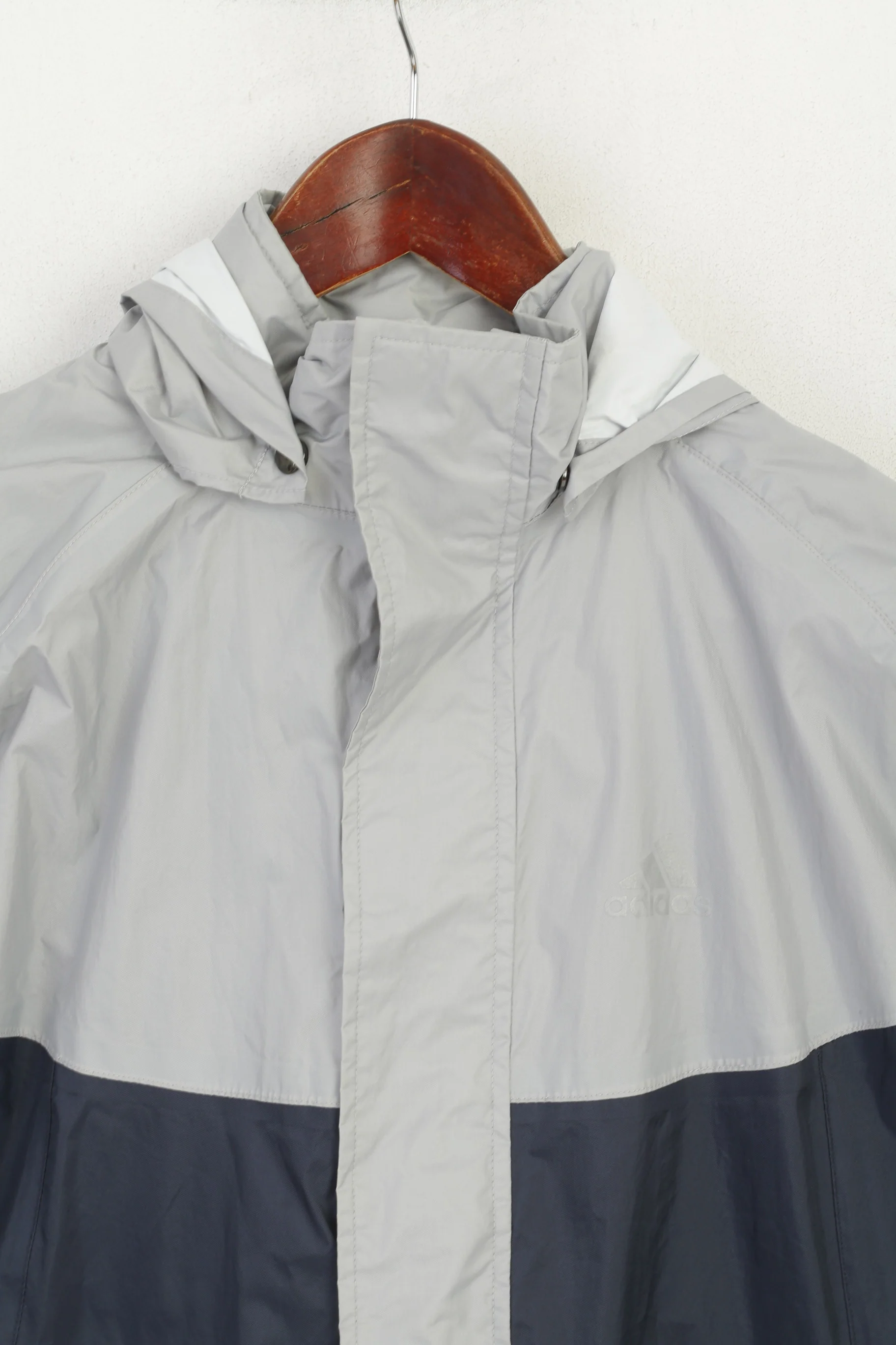 Adidas Boys 14 Age 164 Jacket Navy Grey Nylon Rainproof Hooded Zip Up Top - Image 2