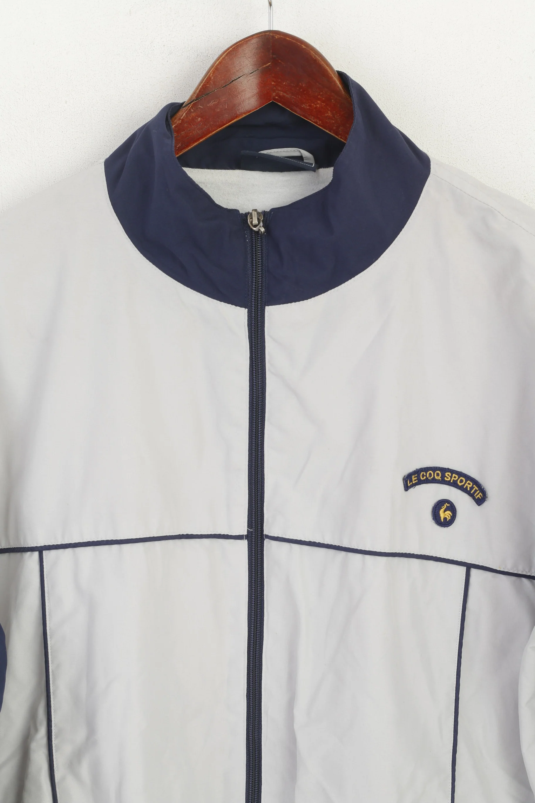 Le Coq Sportif Men L Jacket Grey Vintage Sportswear Zip Up Lightweight Training Top - Image 2