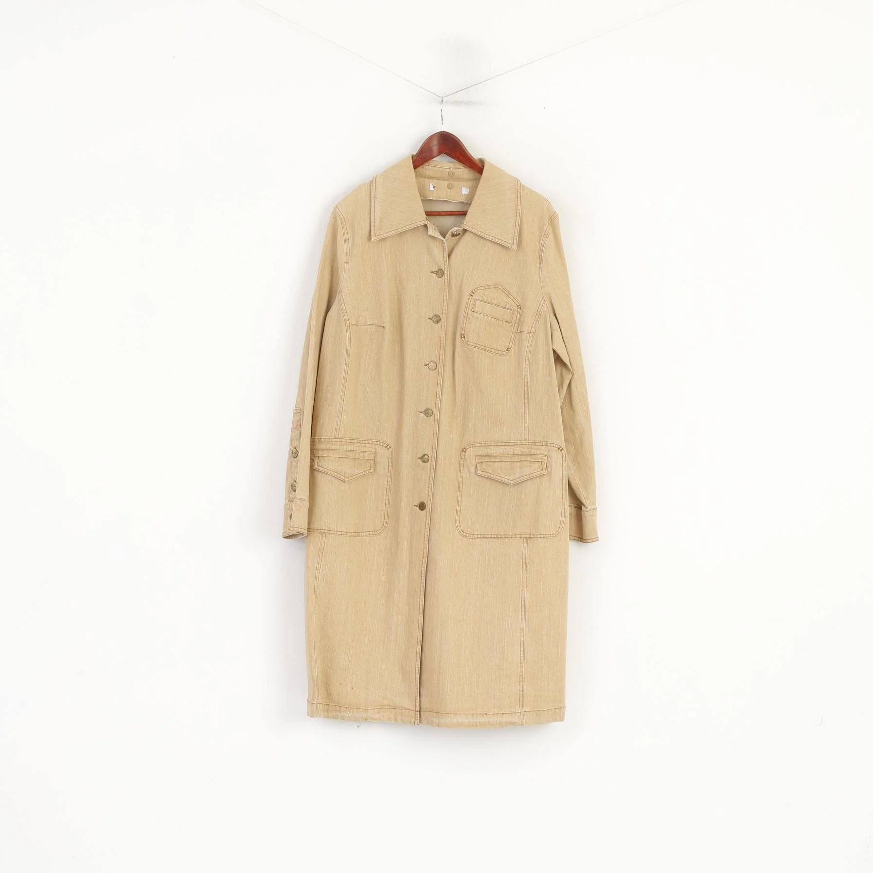 Pretty Mode Paola Joy Women 23 XL Coat Beige Cotton Denim Detailed Buttons
