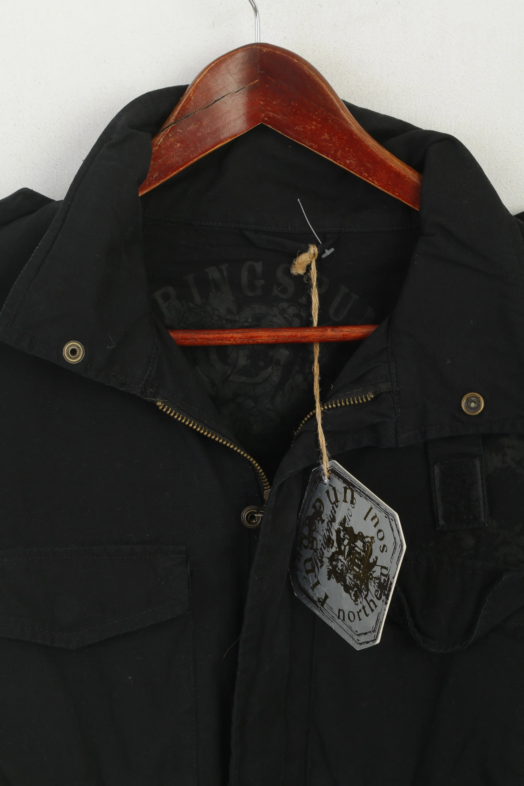 New Ringspun Women M 10 Jacket Black Cotton Full Zipper Lightweight Detailed Top - Image 2