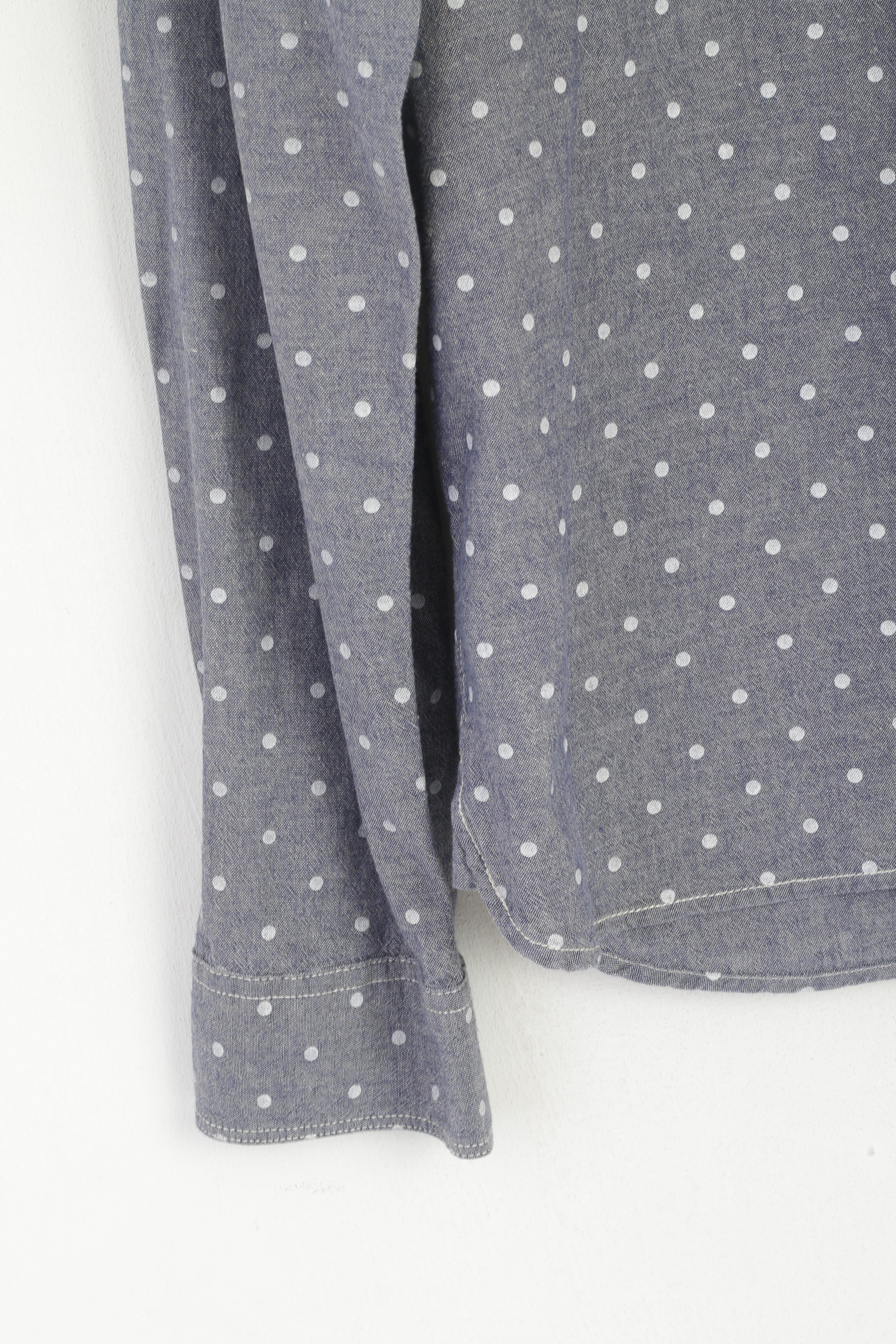 Allsaints Men L (M) Casual Shirt Blue Cotton Wash Dots Birkdale Long Sleeve Top - Image 3