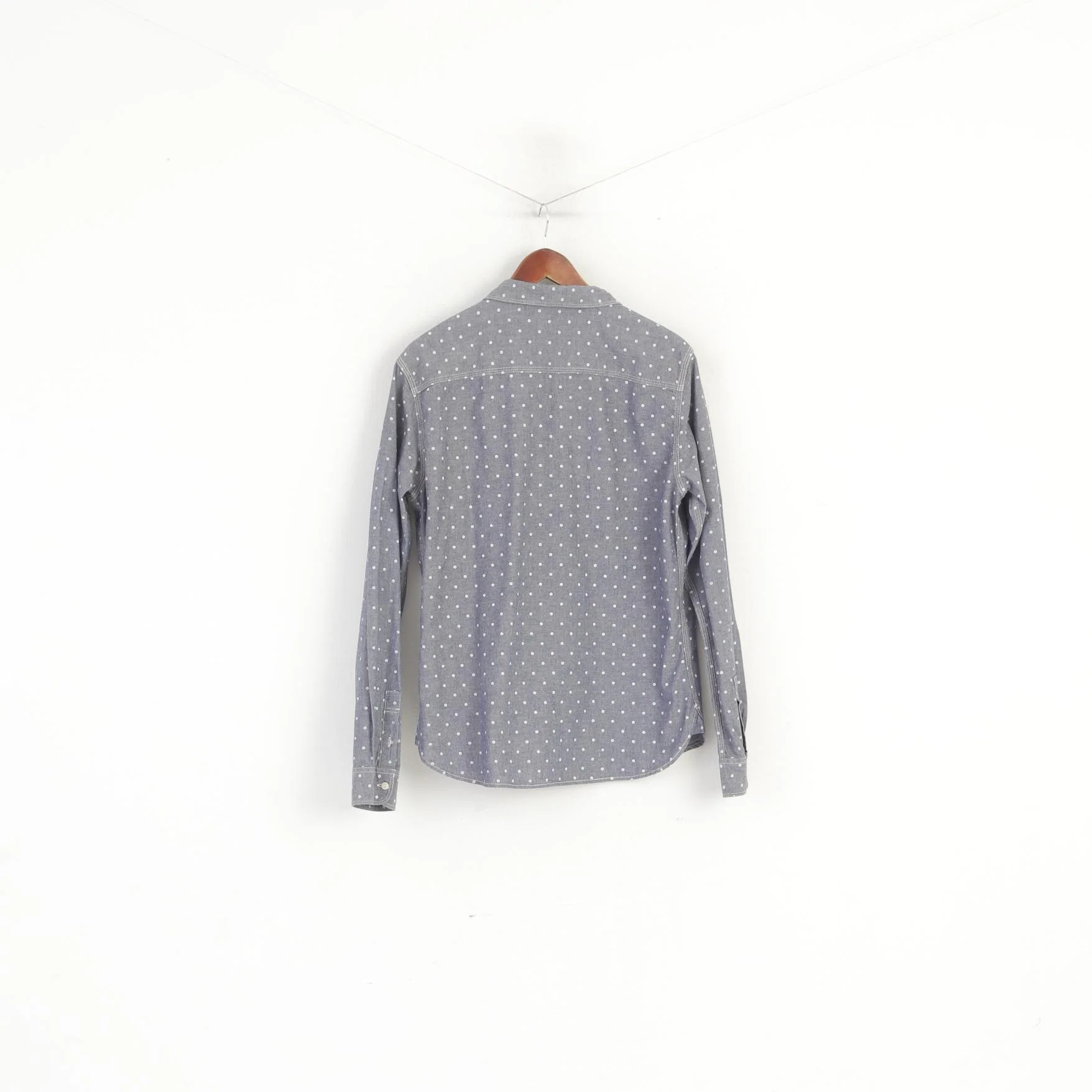 Allsaints Men L (M) Casual Shirt Blue Cotton Wash Dots Birkdale Long Sleeve Top - Image 7