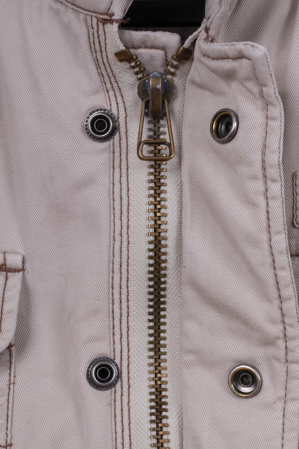 Smog Jeans Company Mens XL Jacket Beige 100% Cotton Zip Up Snaps Multi Pockets Top - Image 6