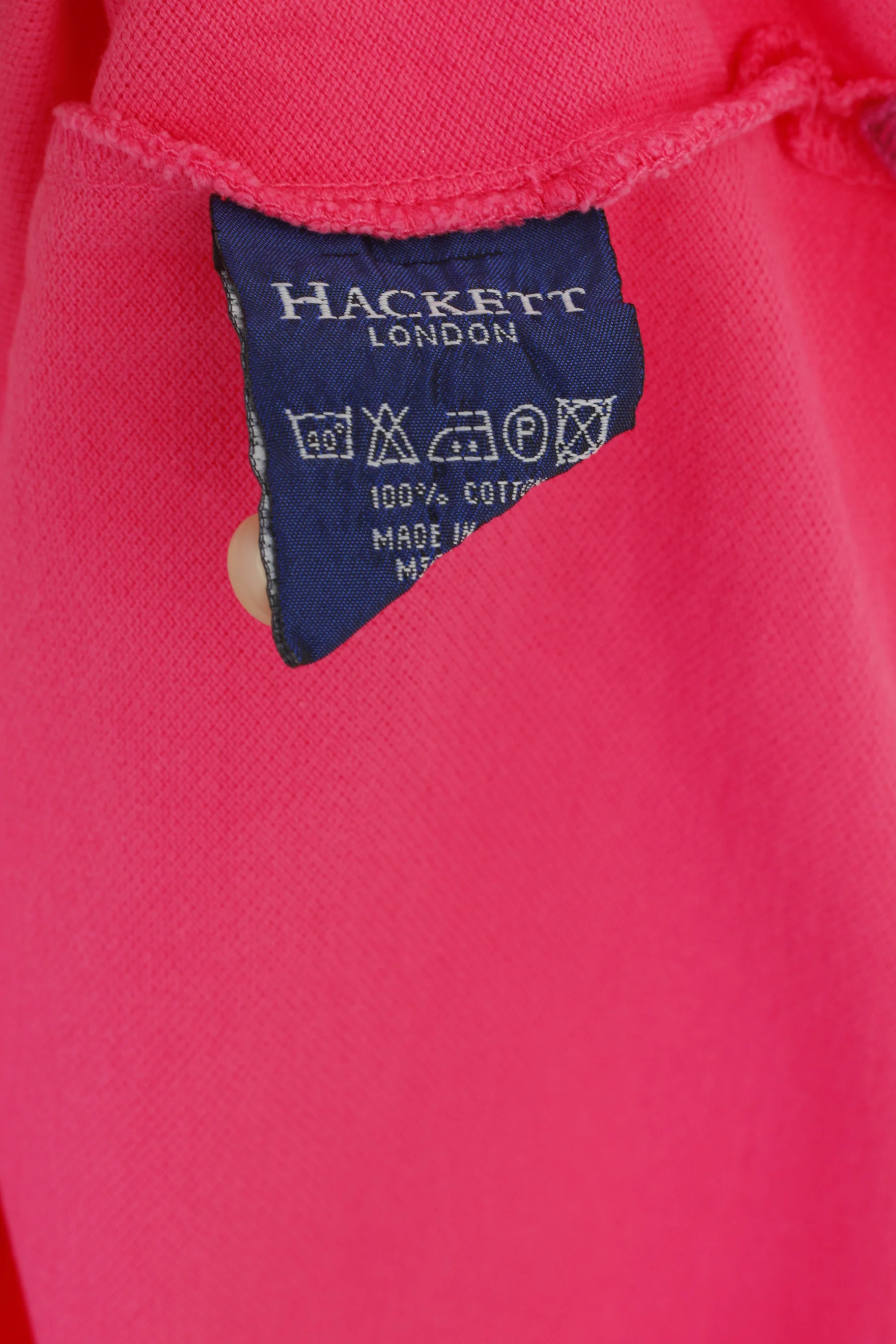 Hackett London Men L Polo Shirt Pink Stretch Cotton Detailed Buttons Long Sleeve Top - Image 5