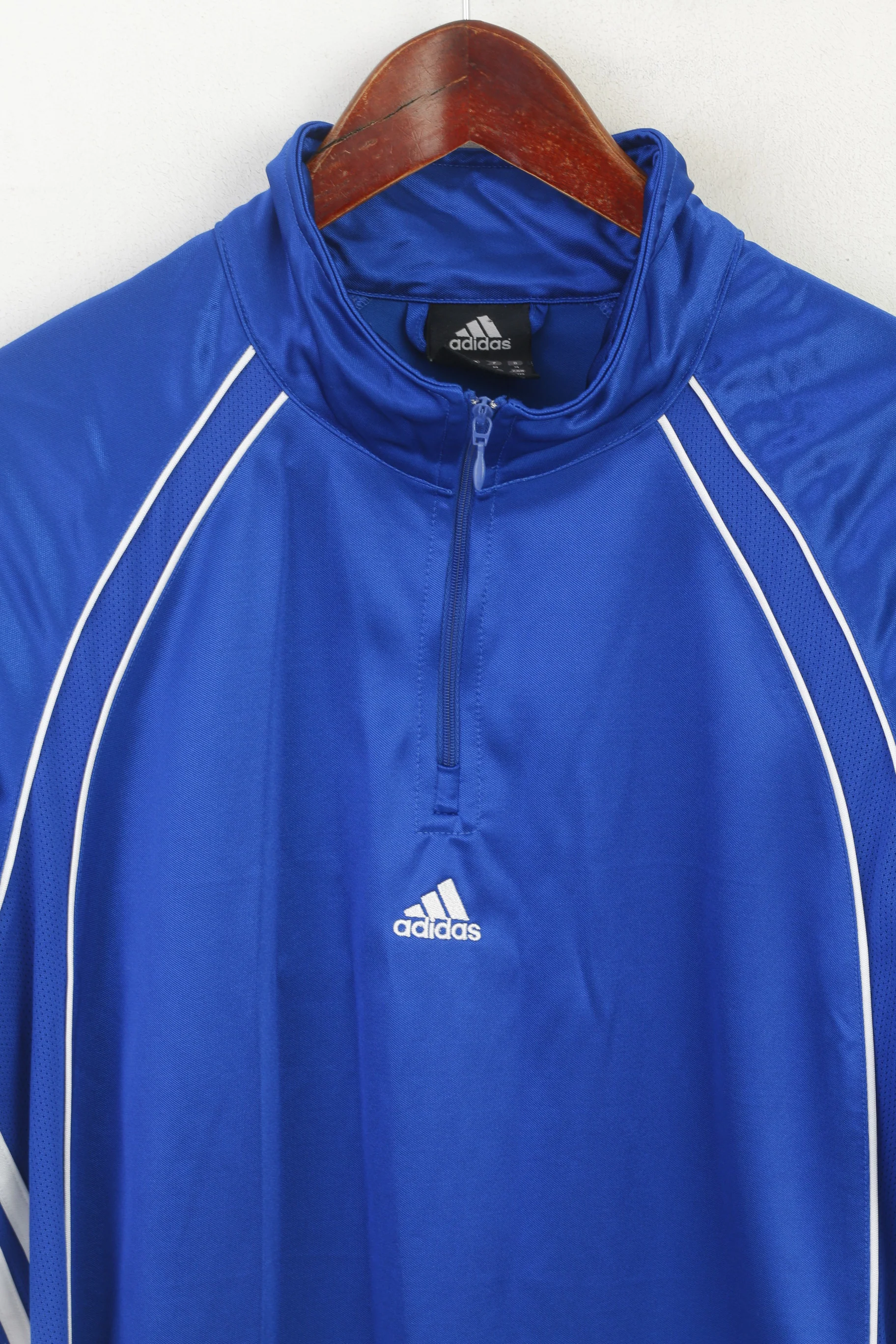Adidas Men M Shirt Blue Shiny Vintage Sportswear Zip Neck Sportswear Jersey Top - Image 2