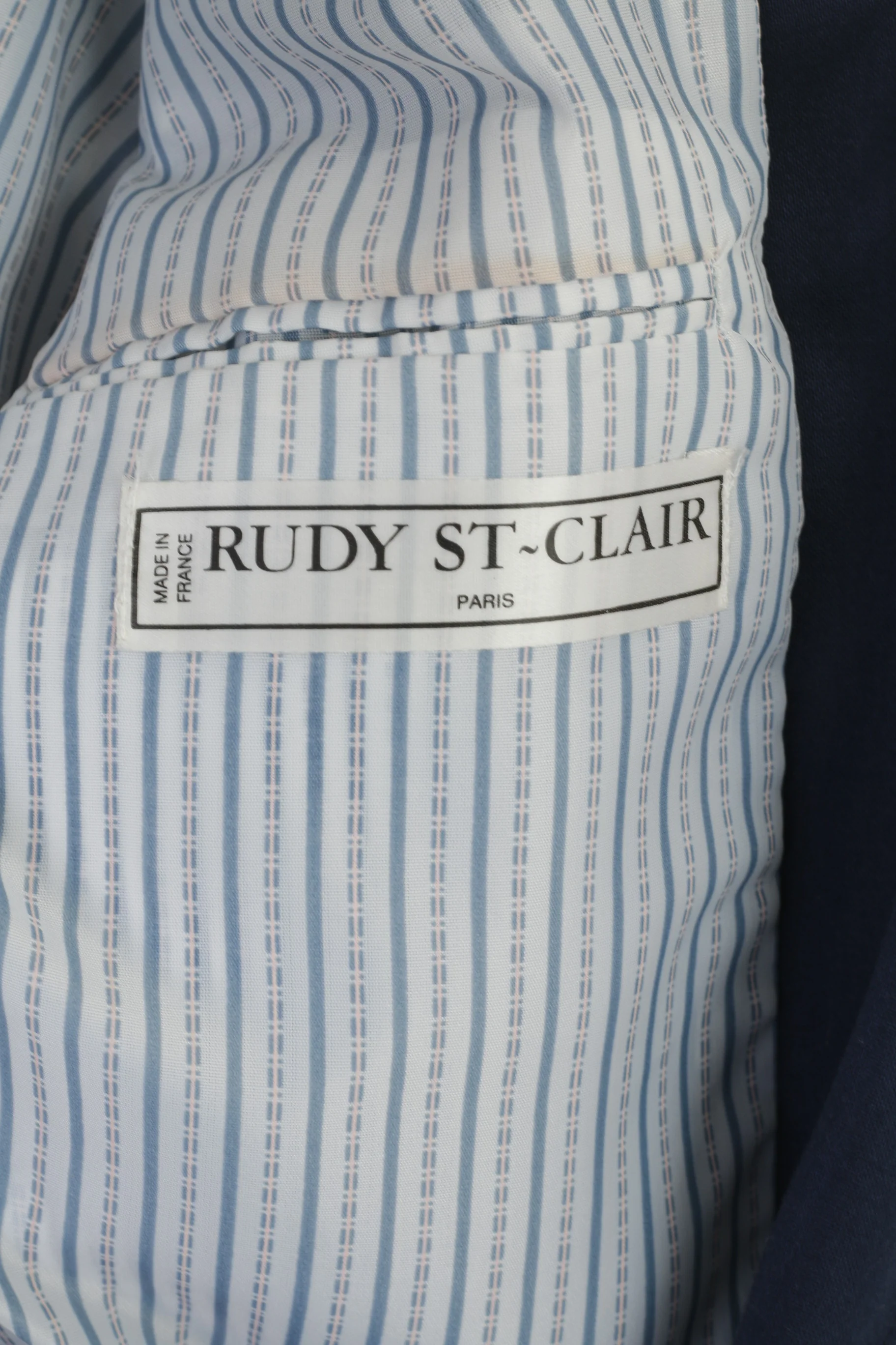 Rudy St-Clair Men M Jacket Navy Wool Elegant Paris Shoulder Pads Blazer - Image 4