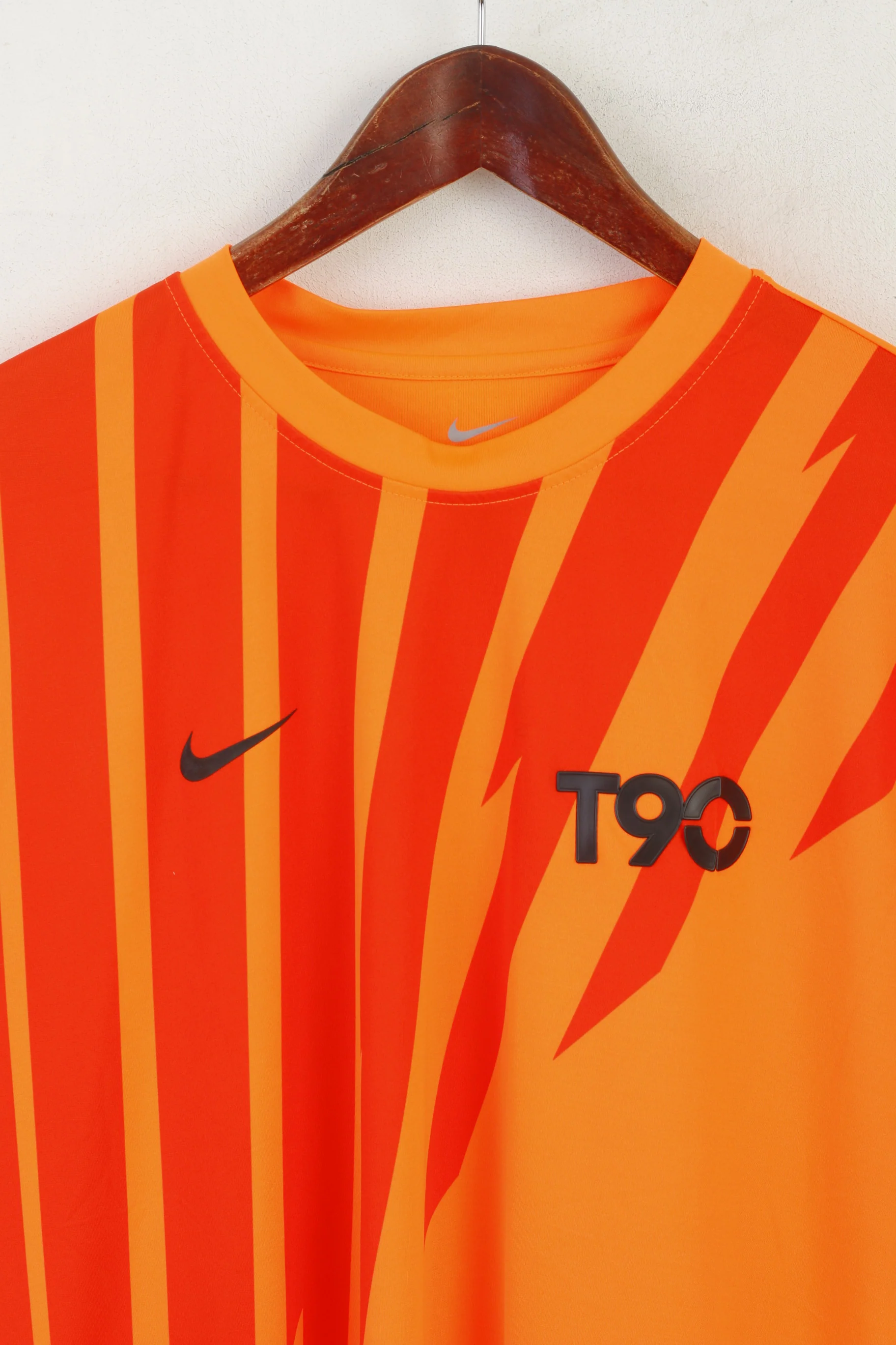 Nike Men L Shirt Neon Orange Football T90 Sportswear Jersey Top - Image 2