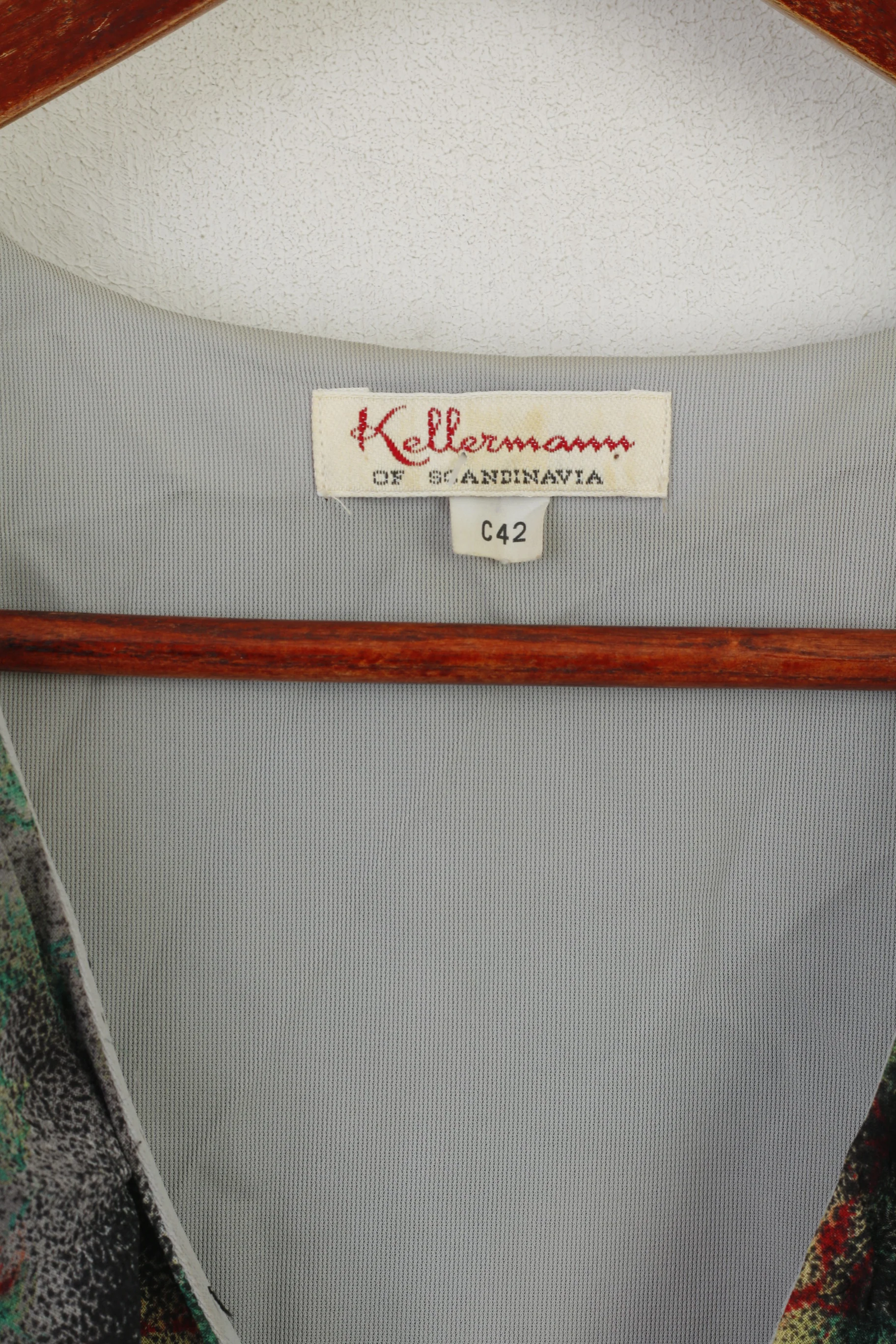 Kellermann Of Scandinavia Women 42 L Dress Gray Rose Print Flounce V Neck Vintage - Image 4