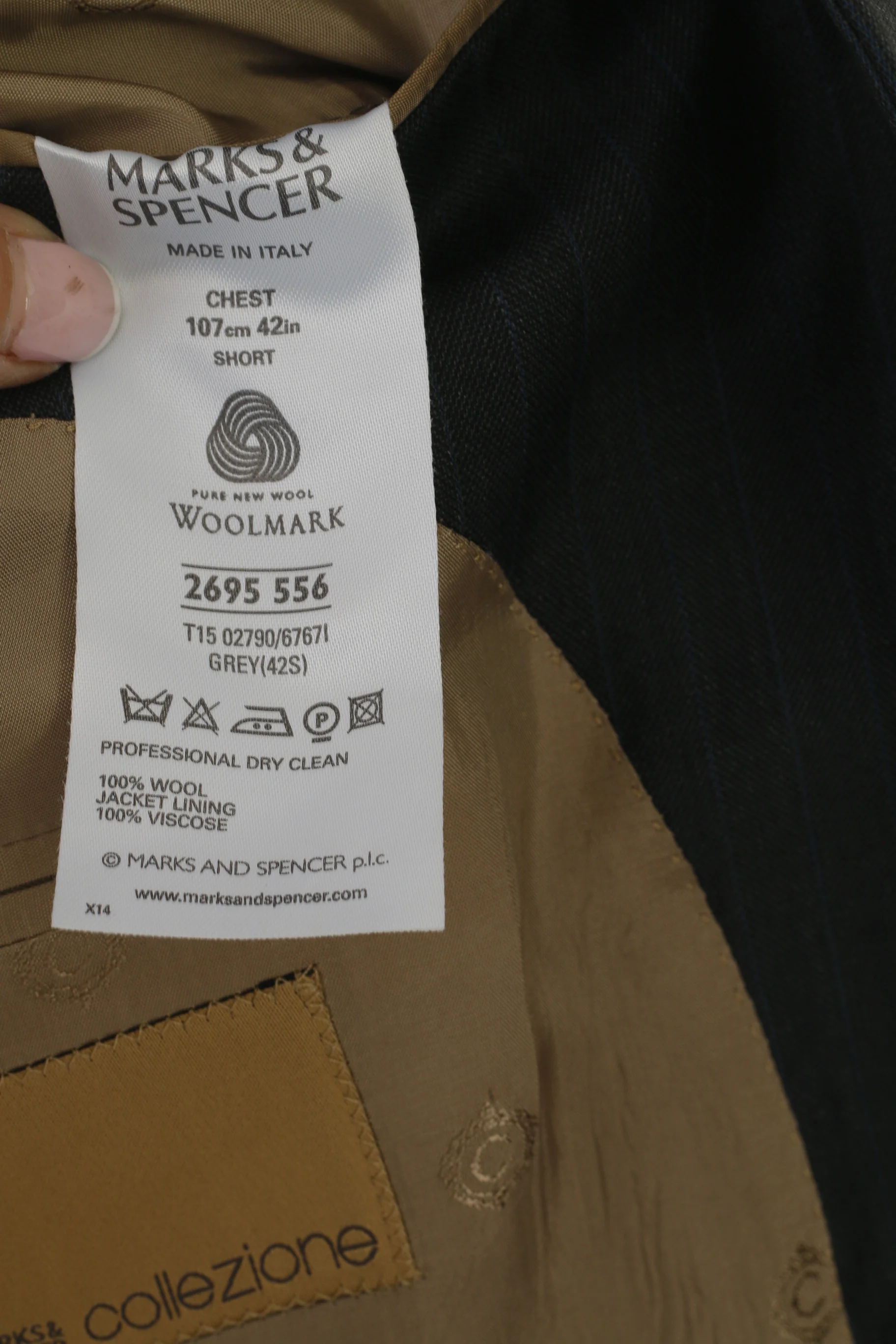Marks & Spencer Men 42 Blazer Navy Striped Italy Wool Single Breasted Jacket - Image 6
