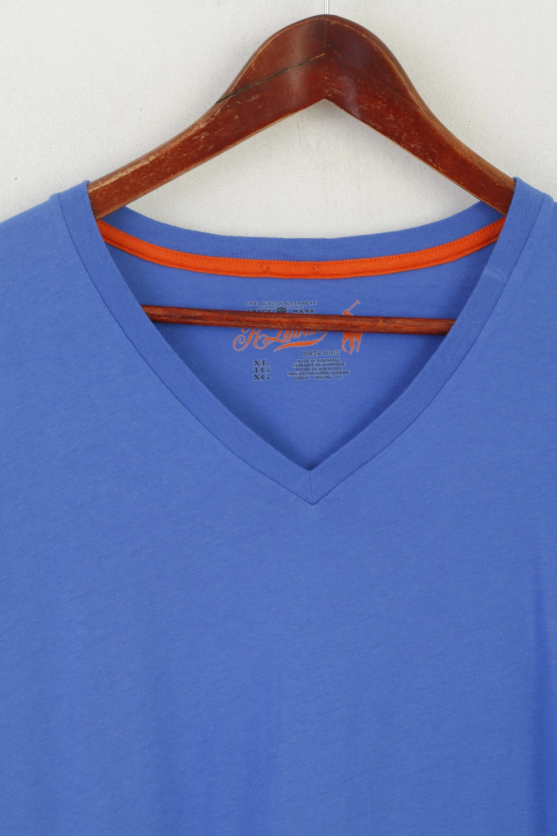 Ralph Lauren Men XL Shirt Blue Soft Cotton Quality Sleepwear V Neck Top - Image 2