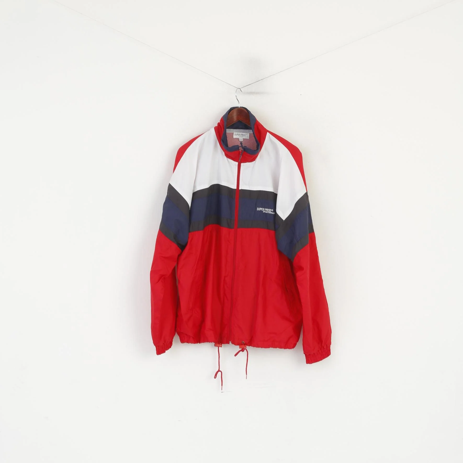 Super Pros Men XL Jacket Red Vintage Full Zipper Lightweight Bomber Sport Top