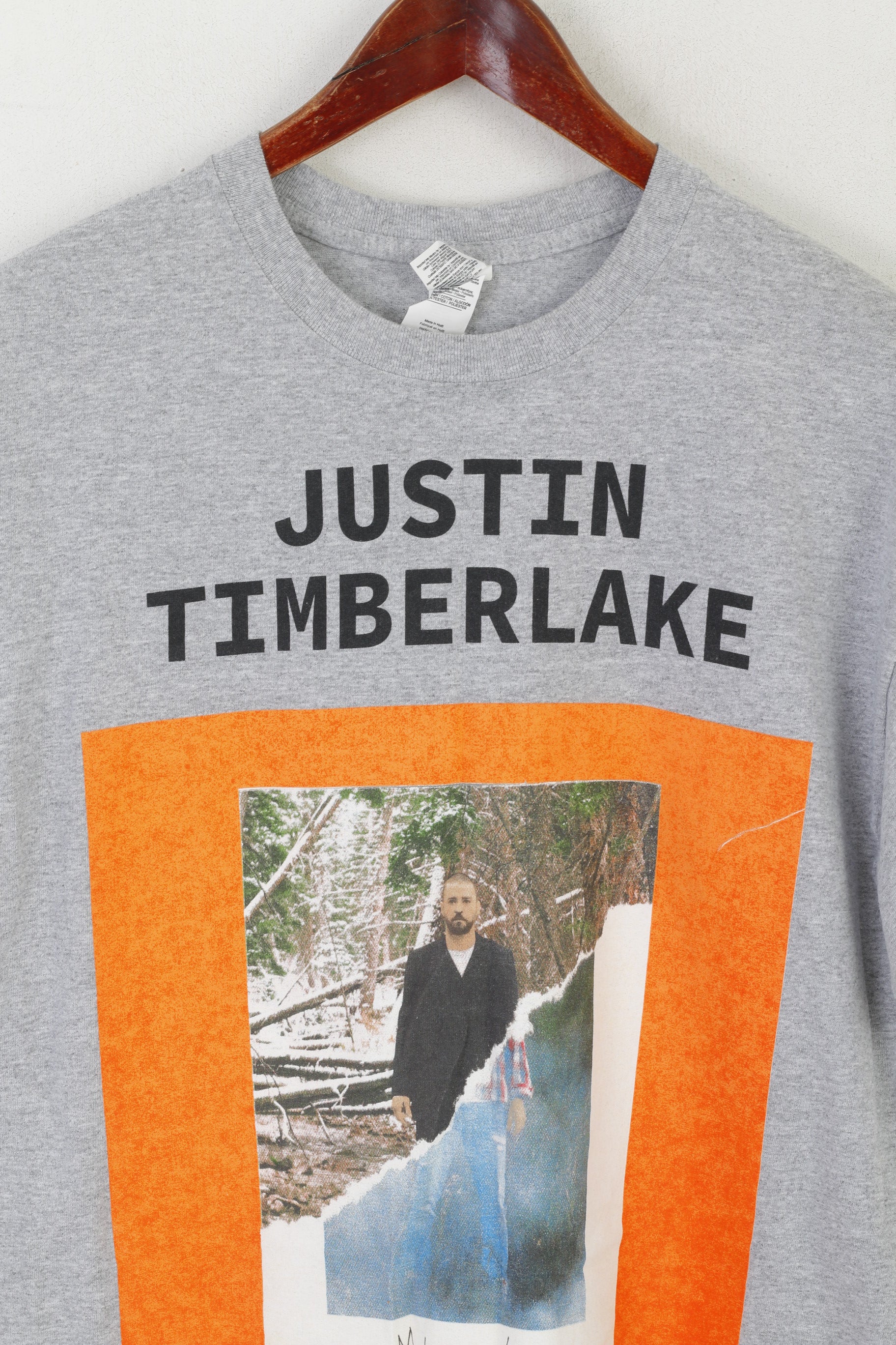 Gildan Men L T- Shirt Gray Cotton Justin Timberlake Man Of The Woods Vintage Top - Image 2