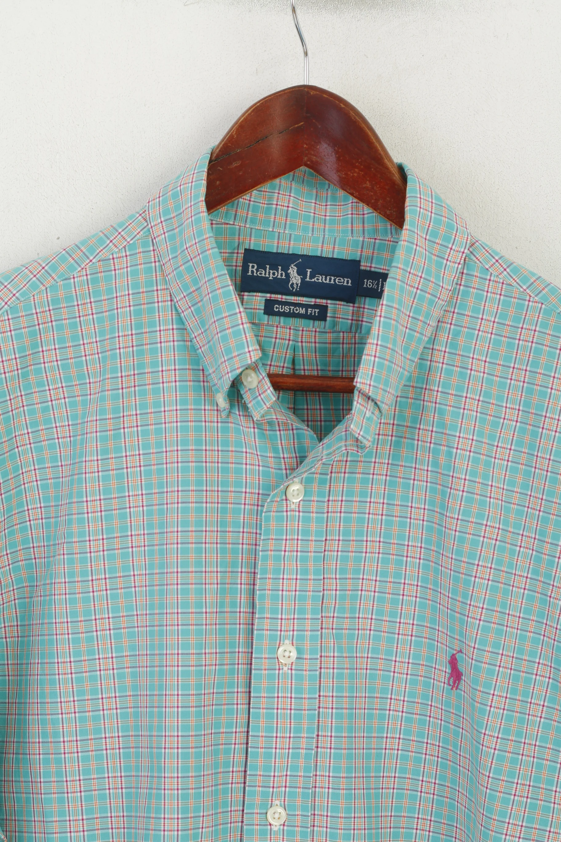 Ralph Lauren Men 16.5 L Casual Shirt Green Check Cotton Custom Fit Long Sleeve Top - Image 2