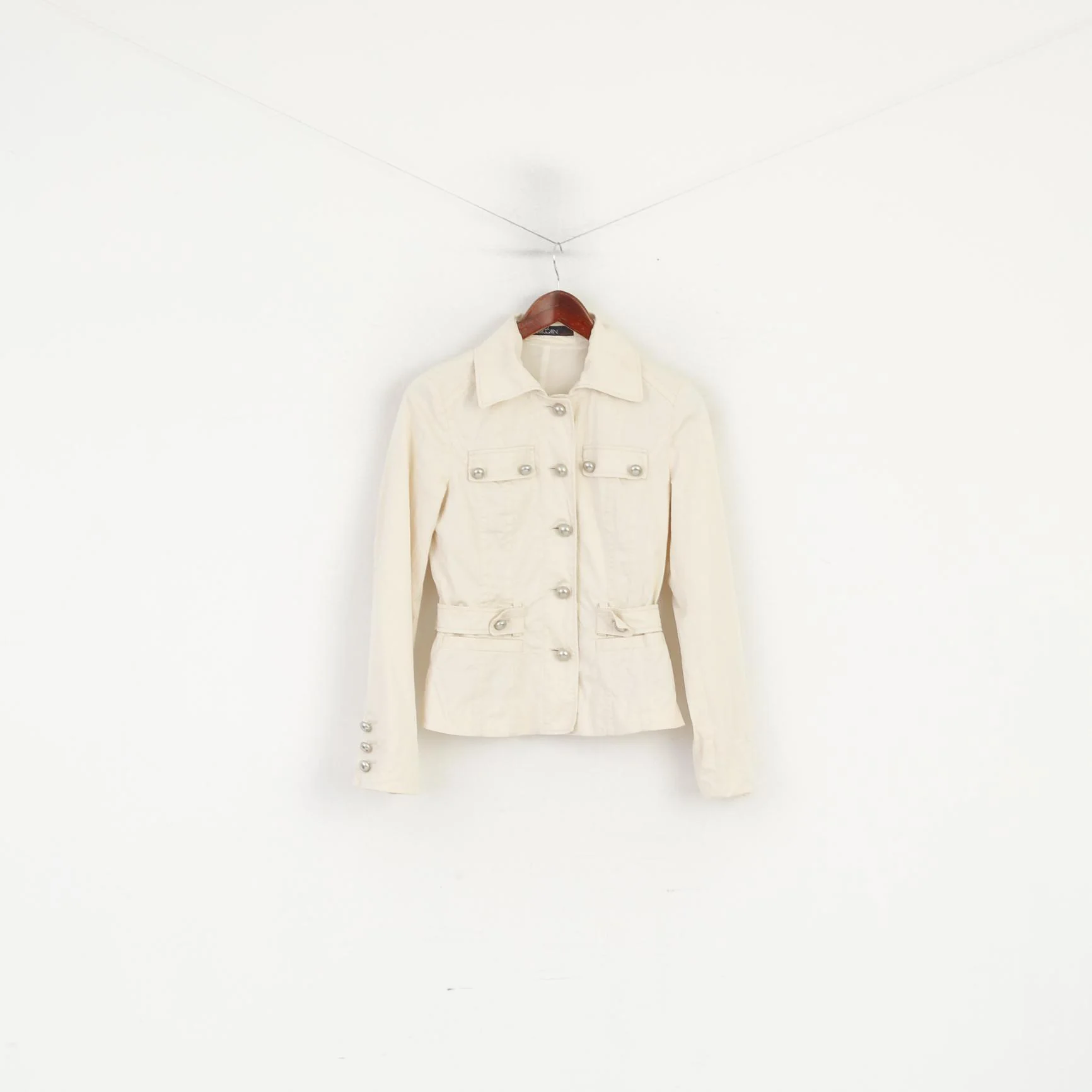 Marc Cain Women 1 XS Suit Blazer Beige Cotton Trousers Bootcut Jacket Tailored Set - Image 2