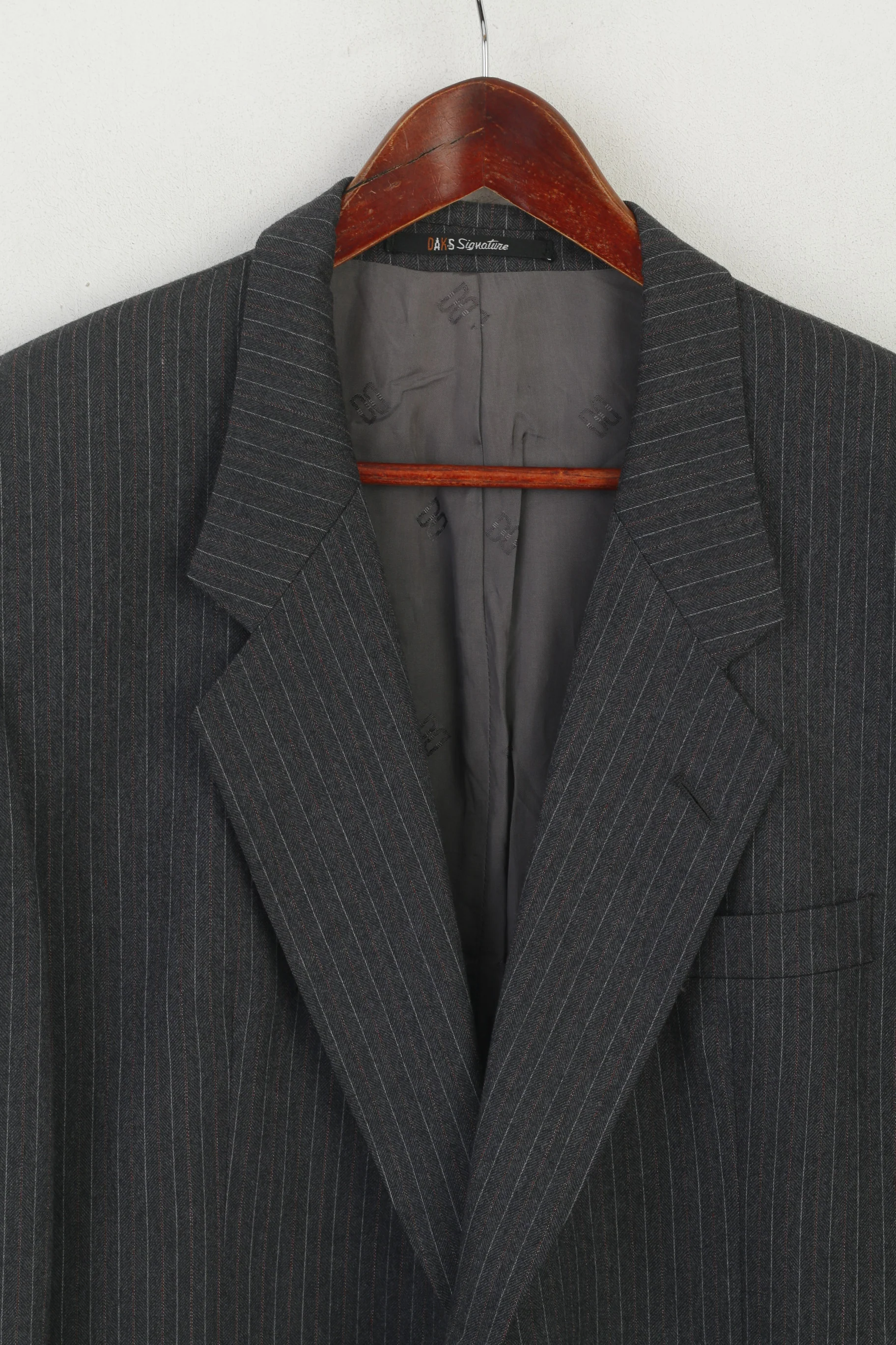 DAKS Signature Men 44 L Blazer Gray Striped Wool Single Breasted Vintage Jacket - Image 2