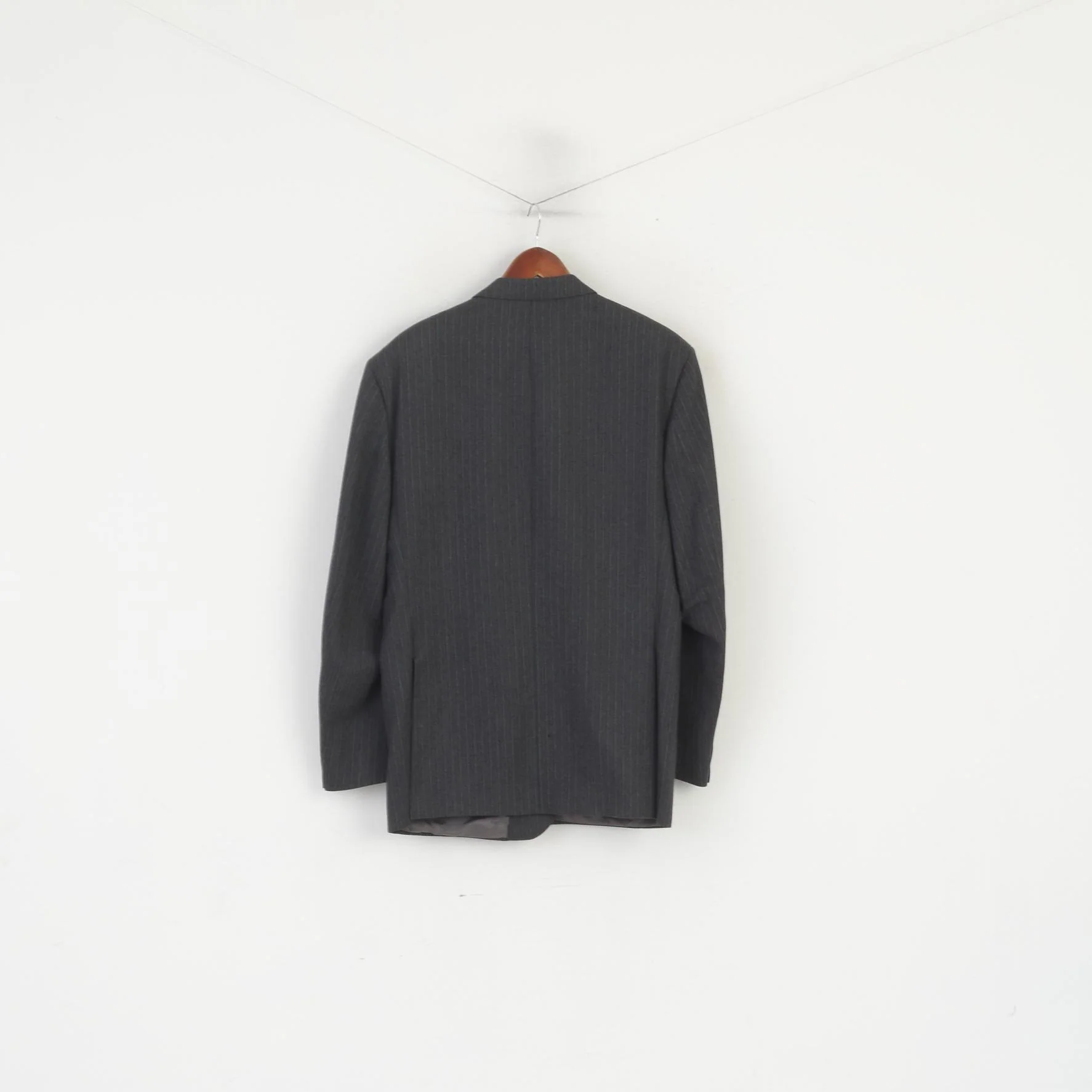 DAKS Signature Men 44 L Blazer Gray Striped Wool Single Breasted Vintage Jacket - Image 7