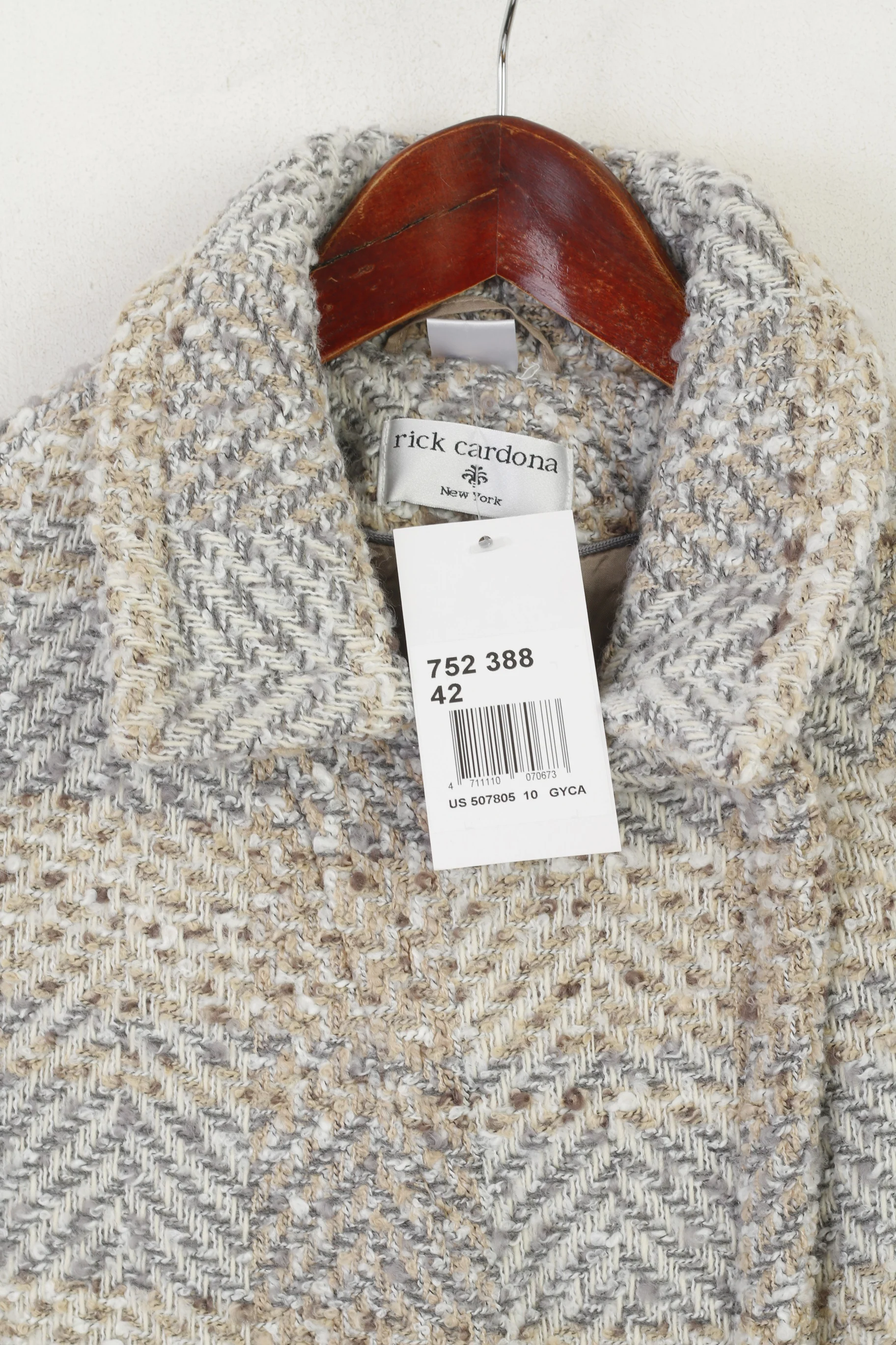 New Rick Cardona Women 16 42 M/L Coat Beige Acrylic Snap Classic Casual Top - Image 2