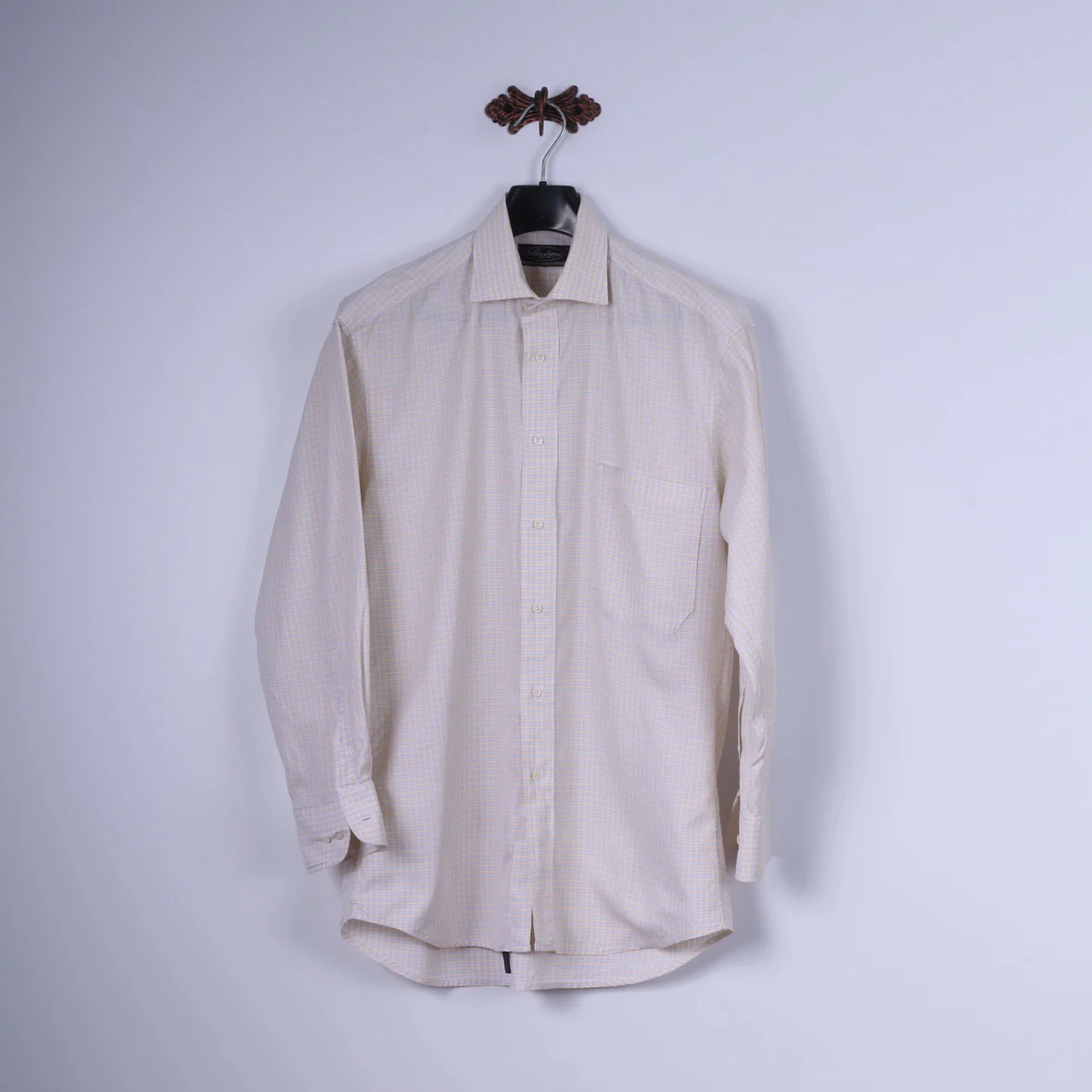 Stenstroms Men 40 M Casual Shirt Yellow Check Two Fold Cotton Long Sleeve
